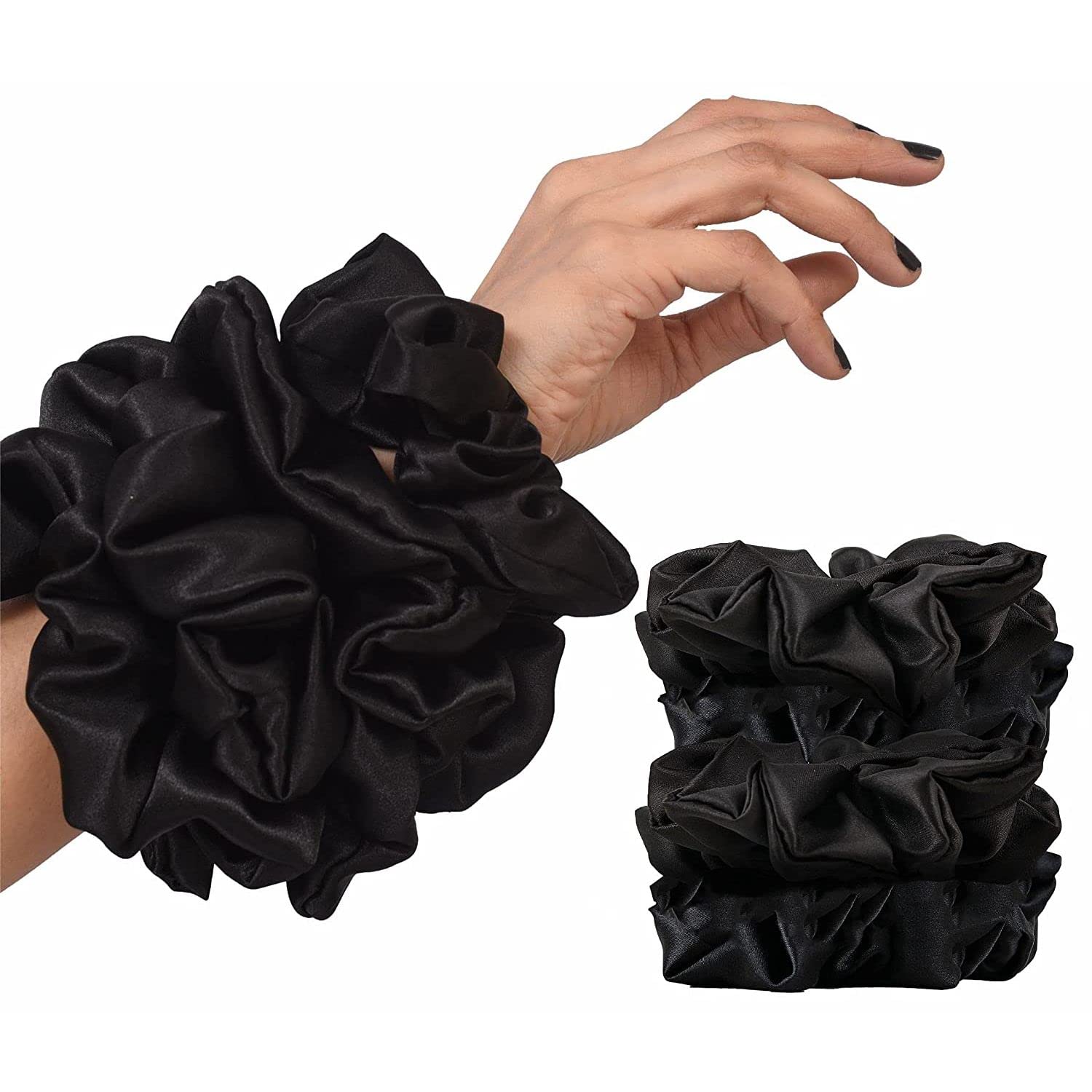Shidara Mulberry Silk Hair Scrunchies for Women & Girls - Soft Ponytail Holders & Hair Bands (Black, 12-Pack) | Perfect for Workouts, Office, and Everyday Styling