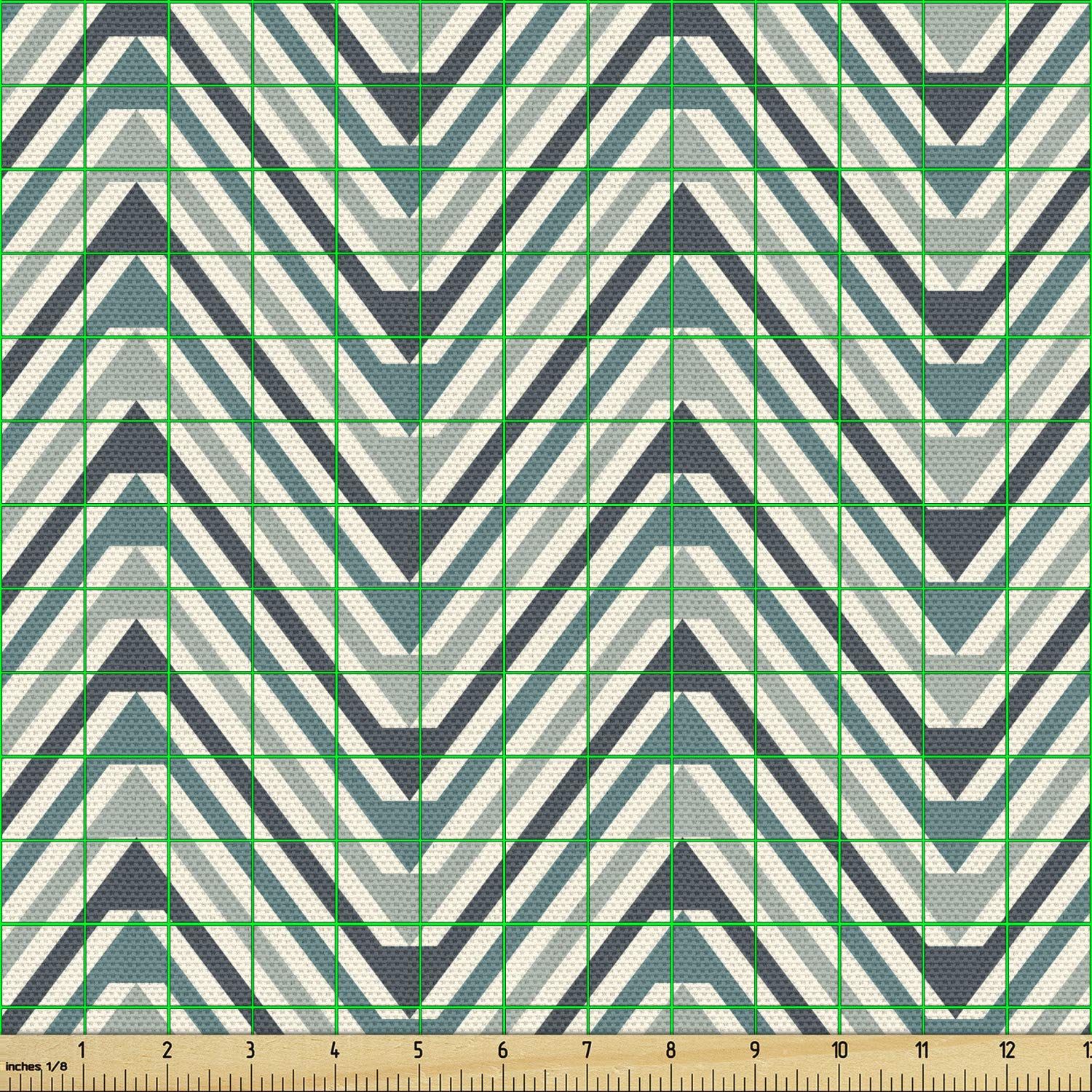 Ambesonne Abstract Fabric by The Yard - Geometric Zigzag Pattern Upholstery Material for Sofa, Curtains & Home Decor (10 Yards, Sage Green & Cadet Blue) - Perfect for DIY Projects, Furniture Makeovers & Wall Hangings