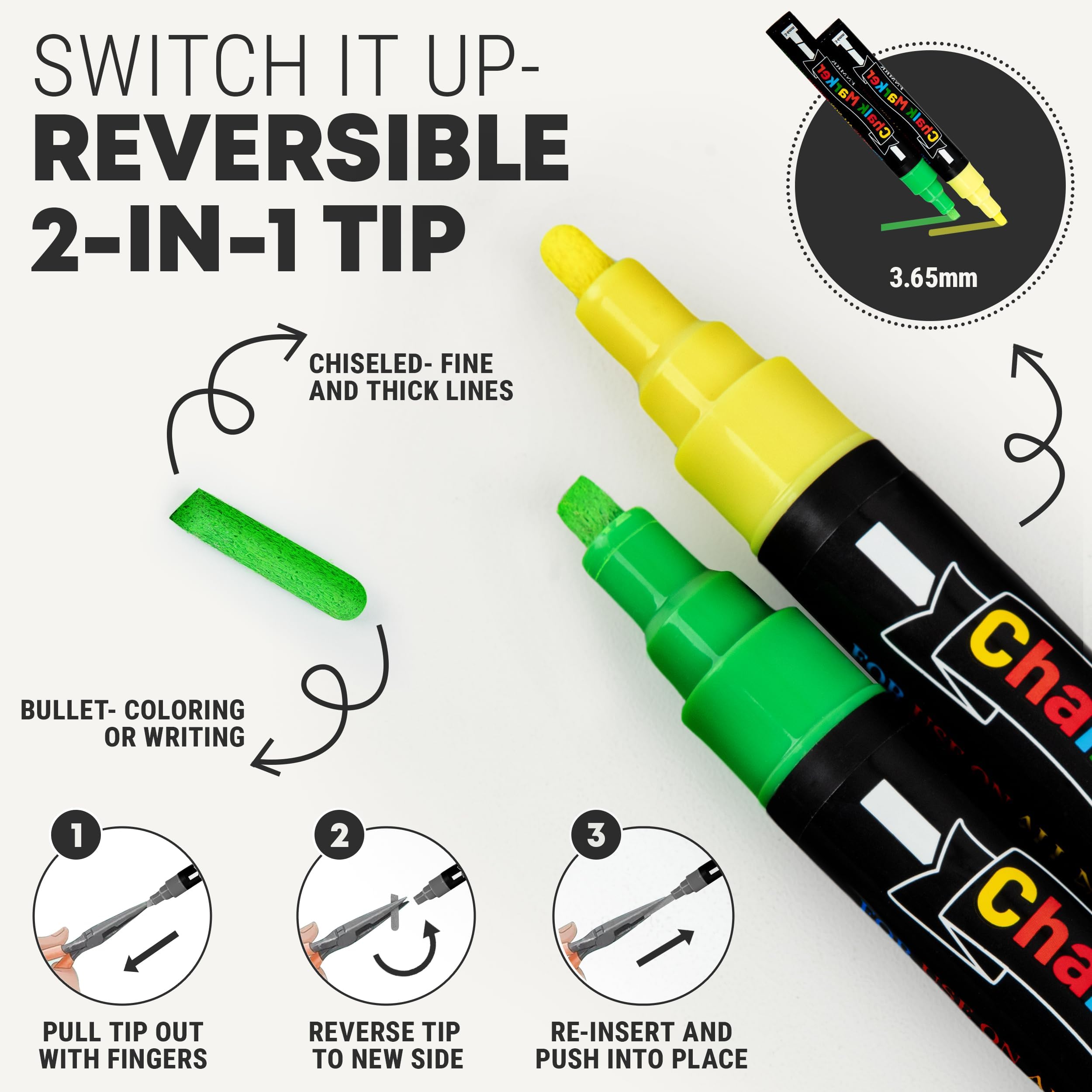 8 Pack Liquid Chalk Markers - Vibrant Non-Toxic Water-Based Chalkboard Pens for Blackboard, Signs, Windows - Reversible Tip for Art, Teaching & DIY Projects