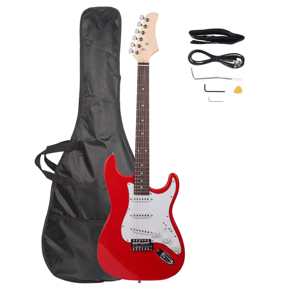 38 Inch Electric Guitar with Rosewood Fingerboard - Full Starter Kit Includes Picks, Strap, Cord, Gig Bag & Tremolo Arm - Perfect for Beginners & Intermediate Players (Red) - Ideal for Home Practice, Studio Recording & Live Performances