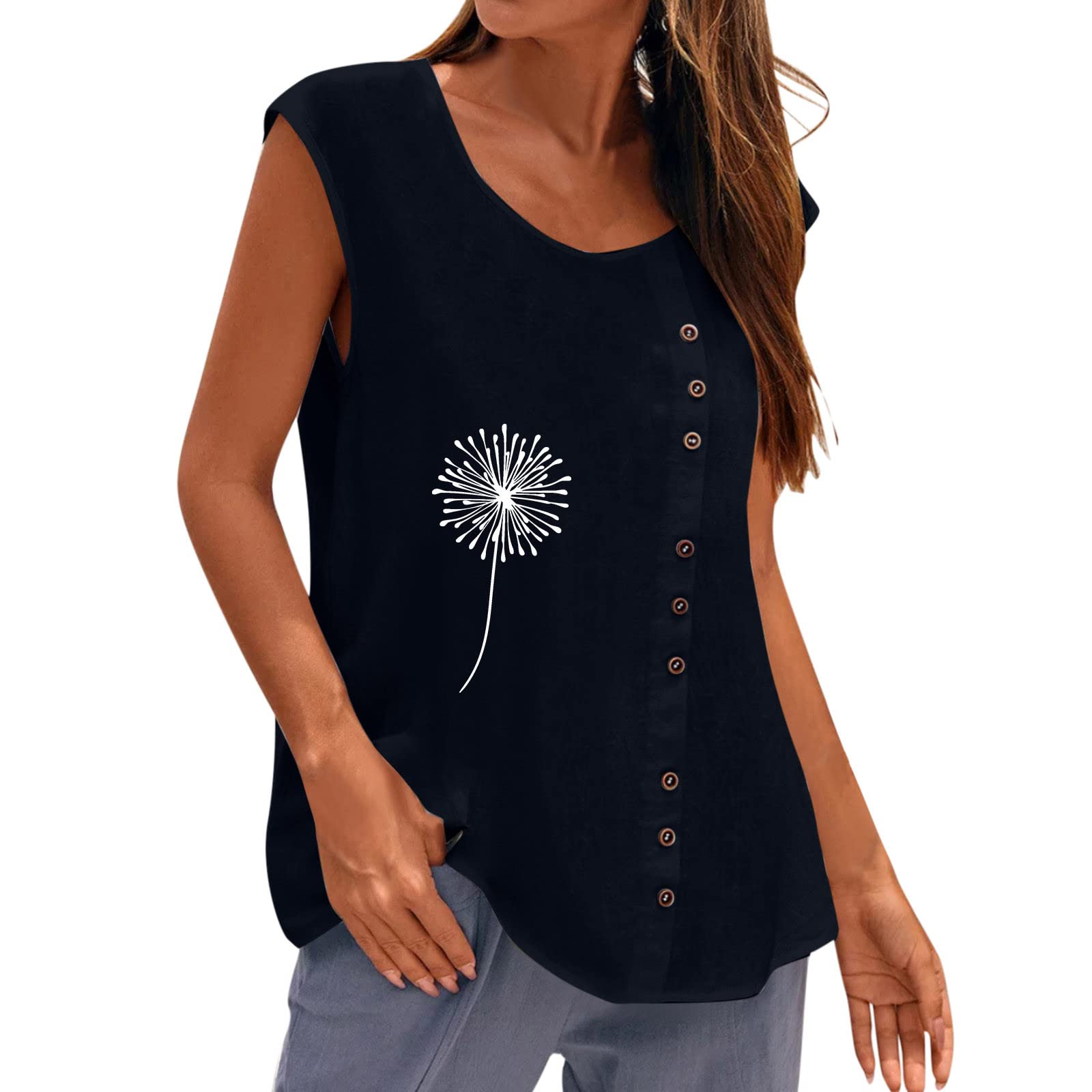 Women's Loose Fit Henley Tank Tops - Summer Sleeveless Casual Button Down Blouse Shirts | Perfect for Beach Outings, Yoga, and Everyday Wear