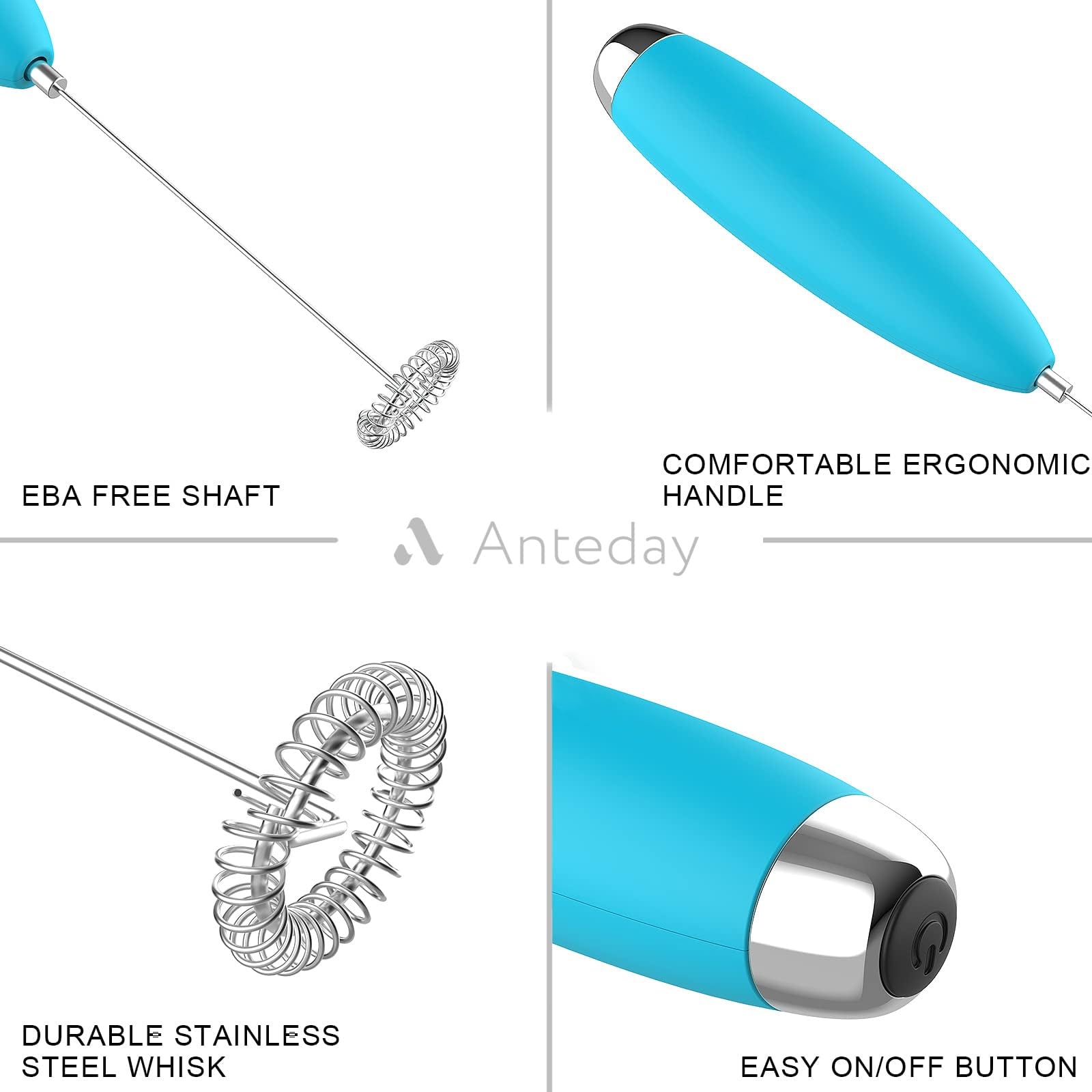 Upgraded Electric Milk Frother - Durable, Low Noise Mini Drink Mixer for Coffee, Latte & Cold Milk - Portable Foam Maker for Bulletproof Coffee & Hot Chocolate (Blue) | Perfect for Home, Office & Travel Use
