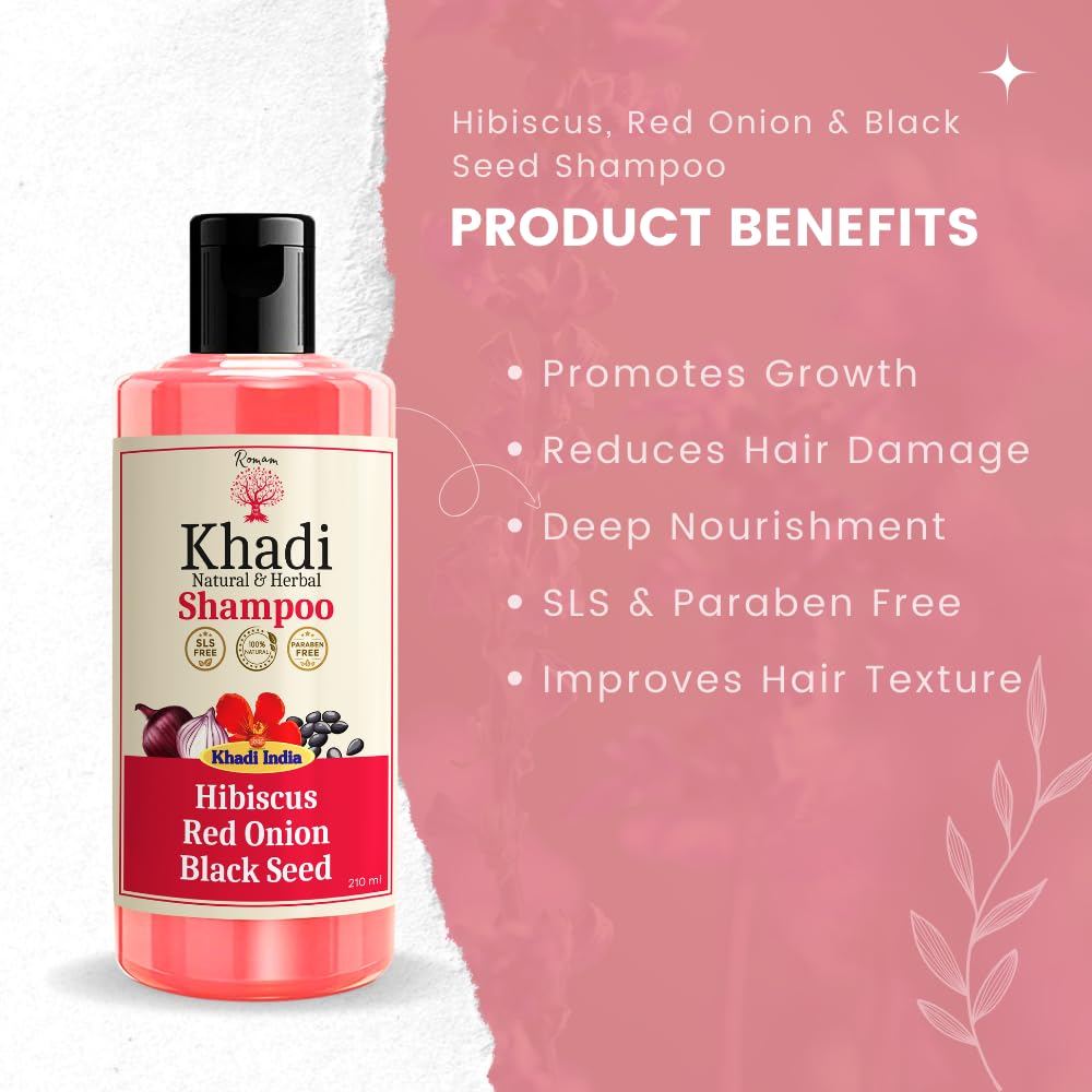 KHADI Black Seed Therapy Shampoo with Hibiscus & Onion Extract - SLS & Paraben Free (Pack of 2, 420ml) | Natural Hair Growth Treatment for Dry, Damaged Hair | Perfect for Daily Use & Scalp Care