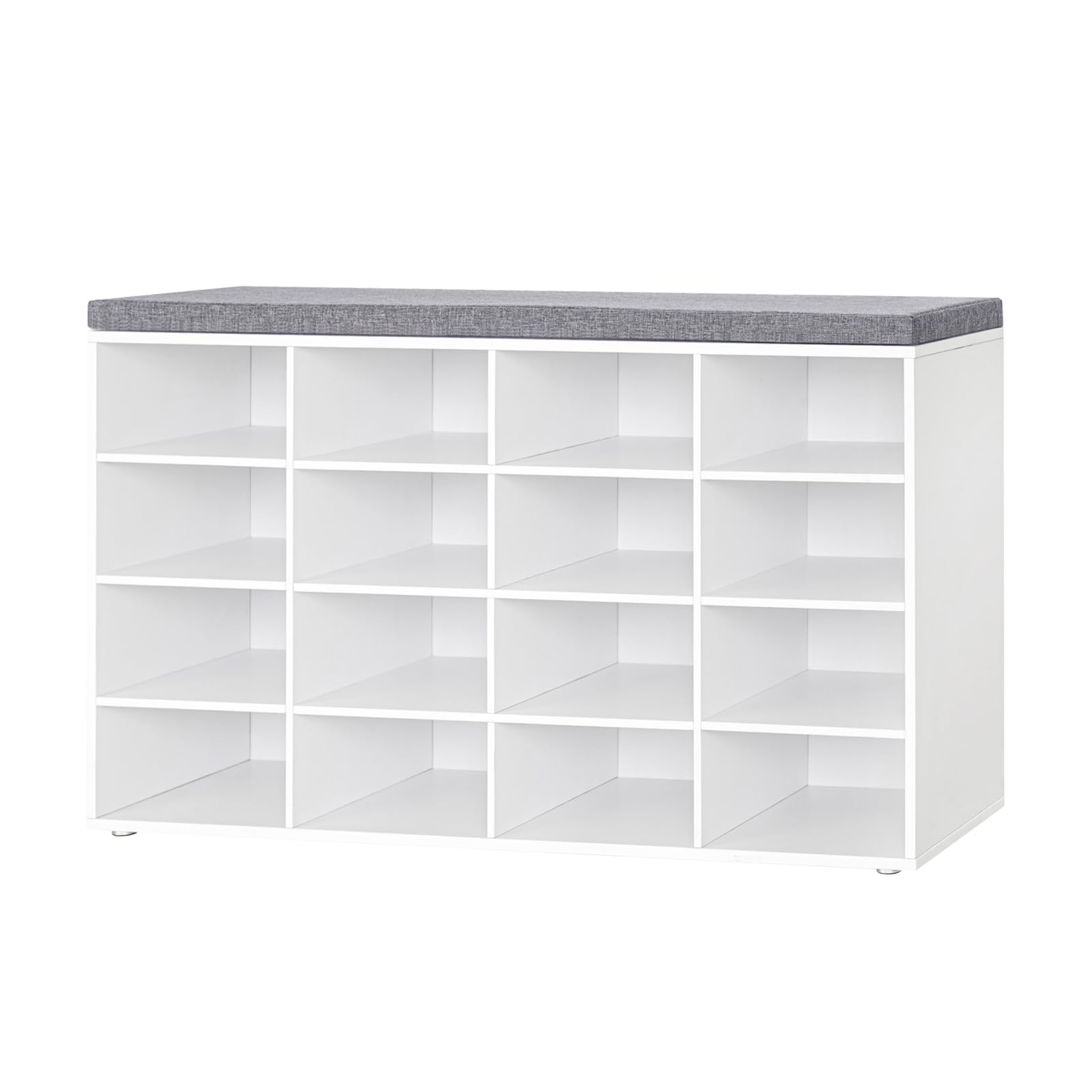 DINZI LVJ 16-Cubby Shoe Storage Bench with Cushion, Adjustable Shelves, Multifunctional Entryway Organizer - Perfect for Mudroom, Hallway, Living Room, Bedroom & Garage (White) | Space-Saving Shoe Rack & Seating Solution for Home Organization