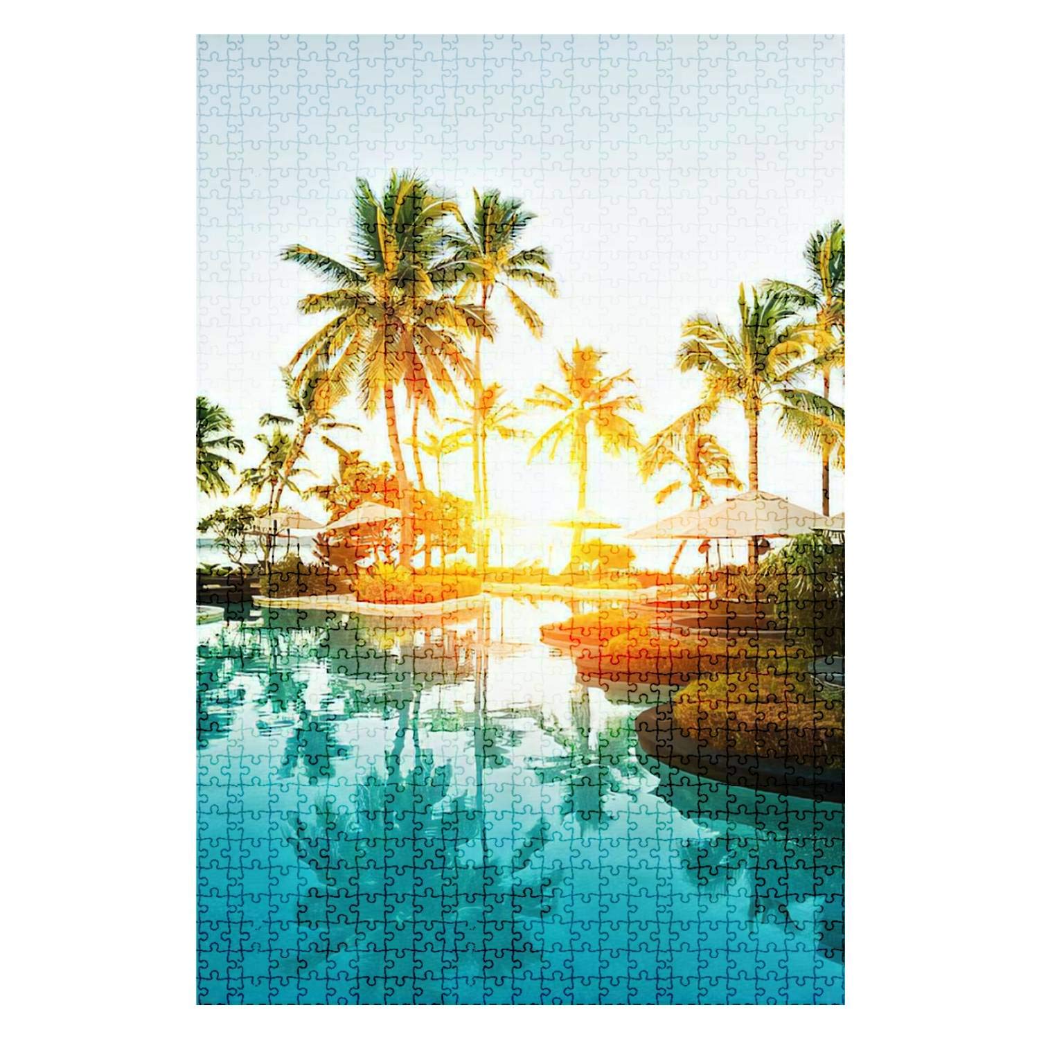 1000-Piece Wooden Jigsaw Puzzle - Tropical Sunset Resort with Palm Trees - Fun & Challenging Adult Puzzle - Large DIY Educational Game Toy - Home Decor Gift for Adults & Kids - Perfect for Family Game Night, Stress Relief & Brain Training