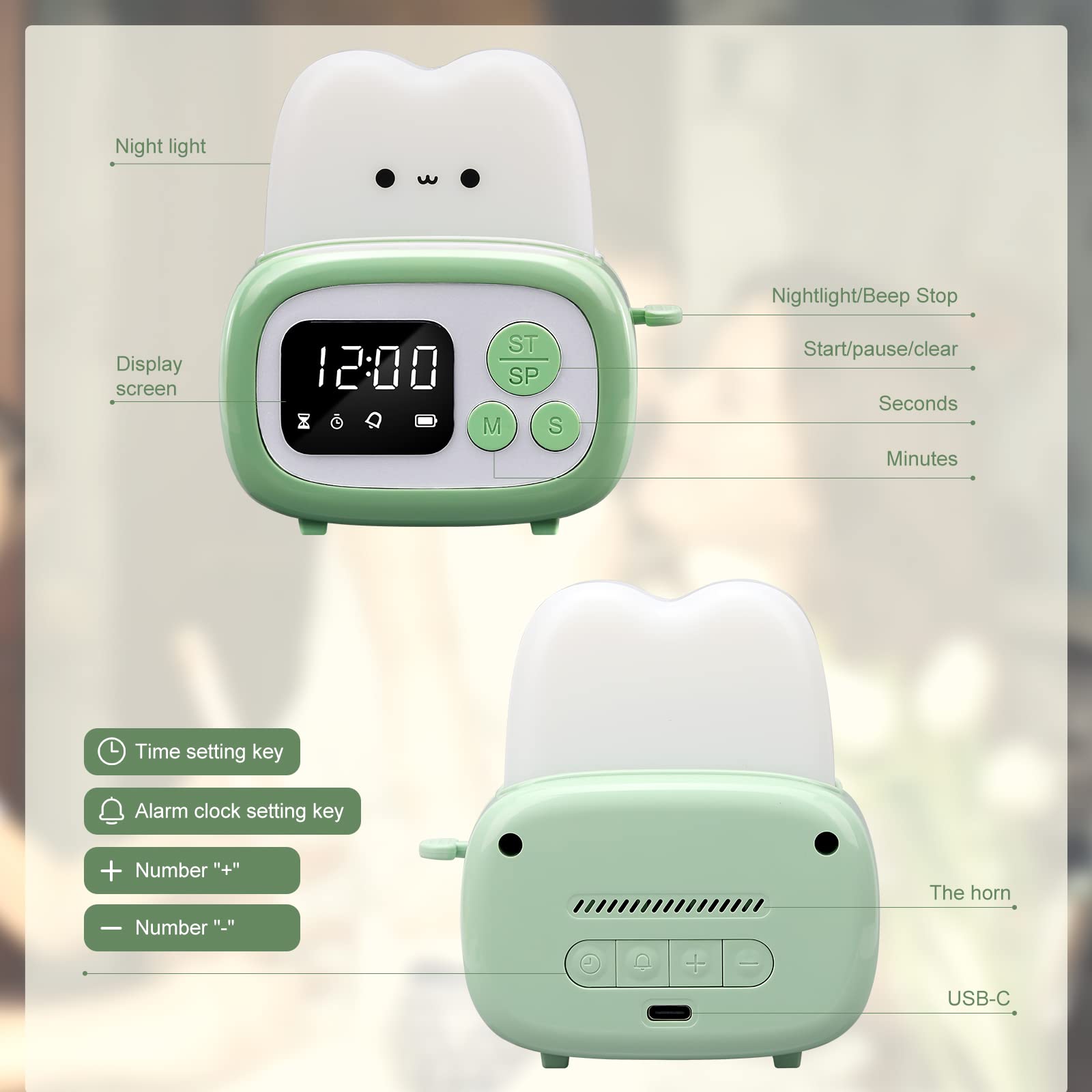 QANYI Small Timer Clock Toaster Lamp - Cute Night Light with Digital Alarm Clock & Time Management Tool for Kids | ABS+PC Material | Perfect Birthday Gift for Toddlers, Boys & Girls | Ideal for Bedrooms, Study Rooms & Kids' Rooms