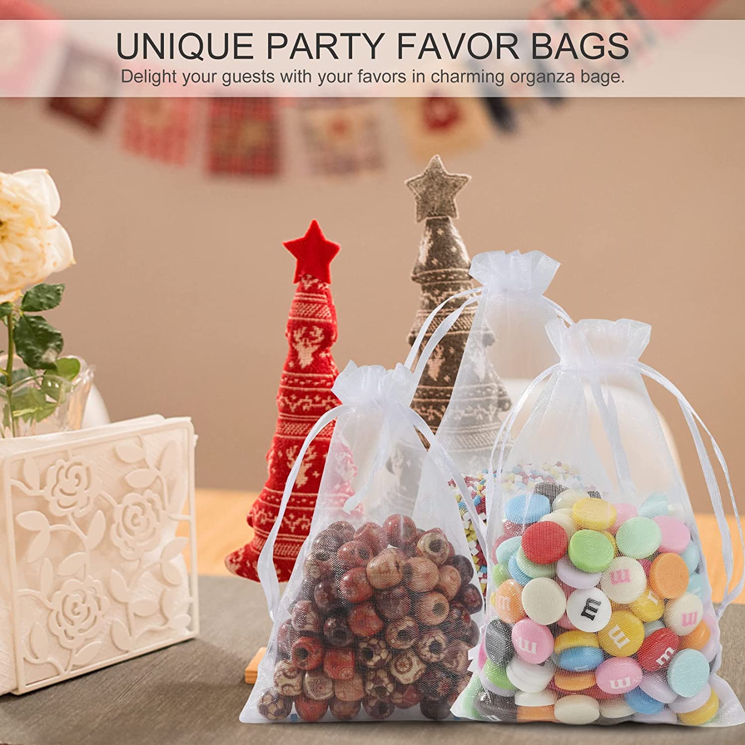 50 Pack White 5x7 Inch Organza Drawstring Bags - Sheer Mesh Favor Bags for Wedding, Party Favors, Jewelry Packaging, Gift Wrapping & DIY Crafts