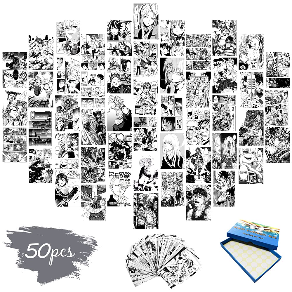 50Pcs Anime Wall Collage Kit - Aesthetic Manga Pictures & Wall Decor Set (4x6) for Bedroom, Dorm, Office - Perfect for Anime Fans & Kawaii Room Aesthetic