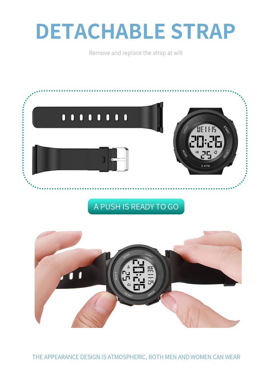 Women's LED Digital Sports Watch - Waterproof 5Bar, Alarm Clock, Silicone Strap for Outdoor Running, Gym & Daily Wear | Fashionable & Functional Timepiece