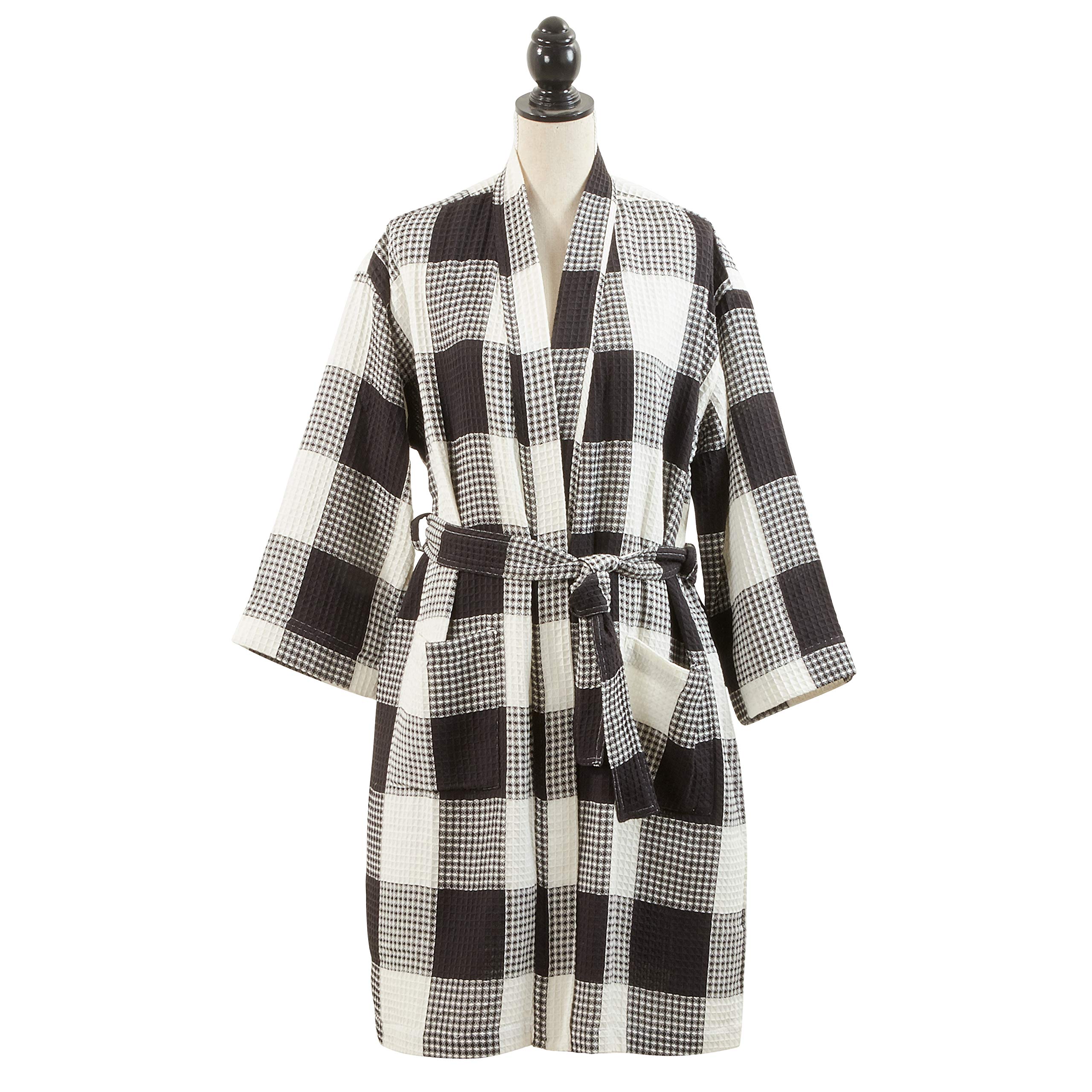 SARO LIFESTYLE Soft Buffalo Plaid Waffle Weave Bath Robe for Women & Men - Cozy Fleece-Lined Winter Bathrobe with Pockets for Spa, Lounge & Home Relaxation