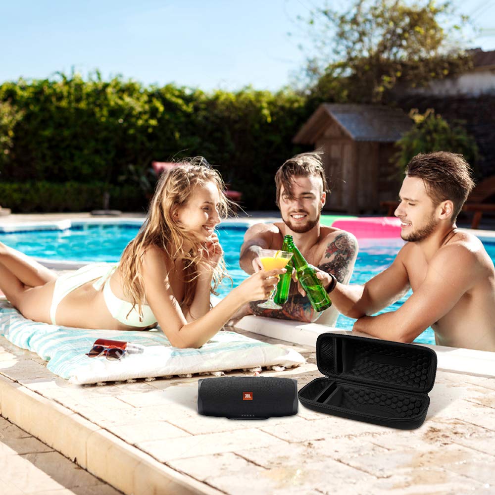 JBL Charge 4/5 Waterproof Bluetooth Speaker Hard Travel Case - Protective Storage Bag with Charger & USB Cable Compartment (Black) | Perfect for Outdoor Adventures, Beach Trips & Travel Protection