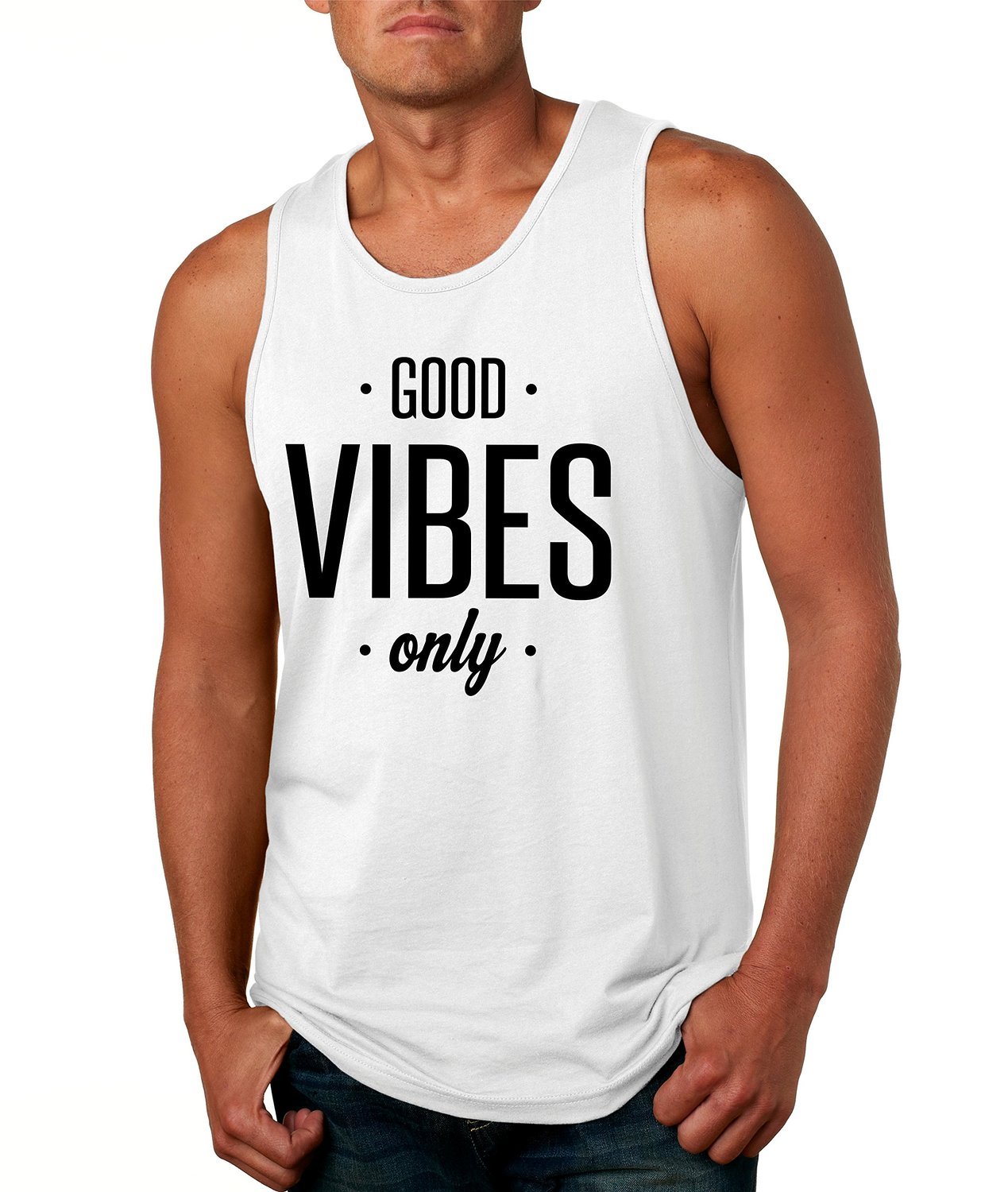 ALLNTRENDS Men's Tank Top - Good Vibes Only Sleeveless Shirt for Gym, Workout & Summer Casual Wear