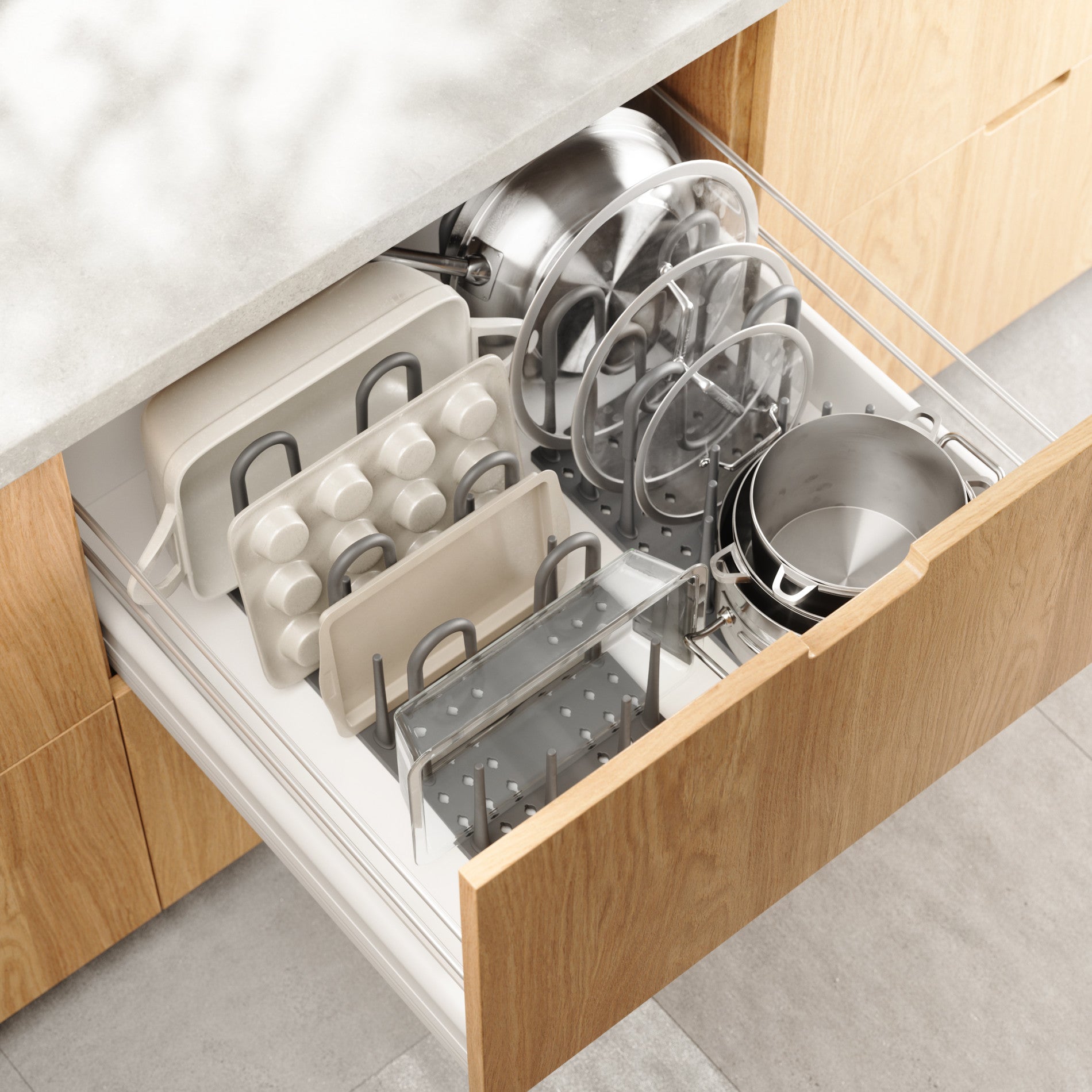 Peggy Cookware Organizer - Premium Kitchen Cabinet Organizer for Pots, Pans & Lids - Space Saving Storage Solution for Home & Restaurant Use