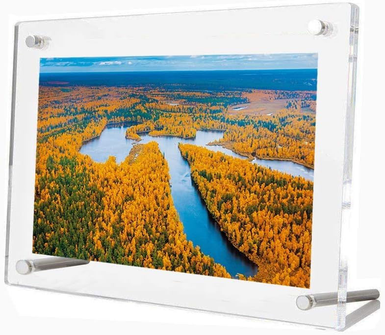 Frameless Tabletop Floating Photo Frames - Clear Acrylic Picture Frame for Desktop Display (11x14 inches, Full Frame Size 12.6x15.4) - Perfect for Home Office Decor, Wedding Photos, and Gift Displays