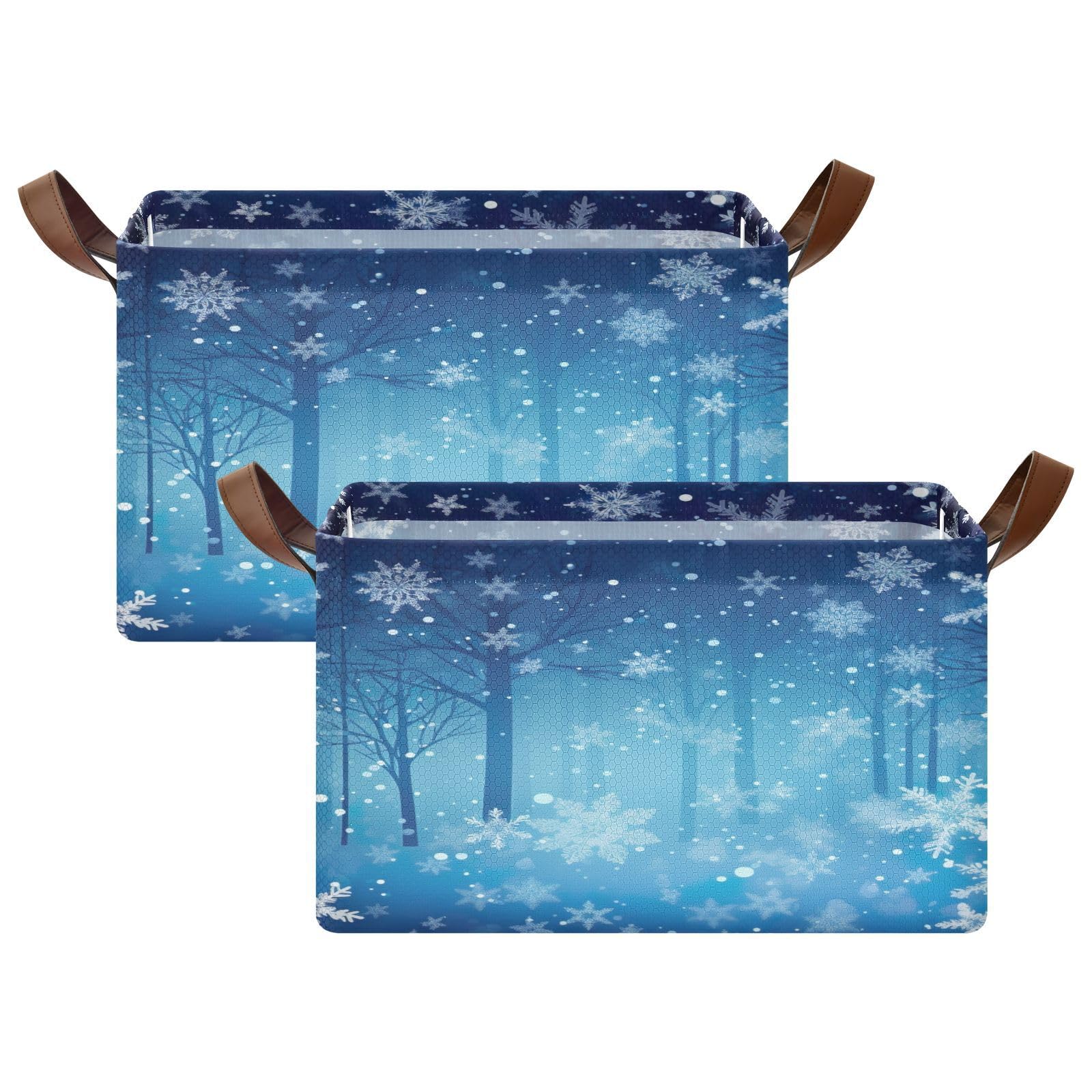 Emelivor Christmas Winter Snowflakes Blue Foldable Storage Bins with Handles - Decorative Organizer Baskets for Shelves, Closet, Nursery & Home Organization - Perfect for Holiday Decor and Seasonal Storage