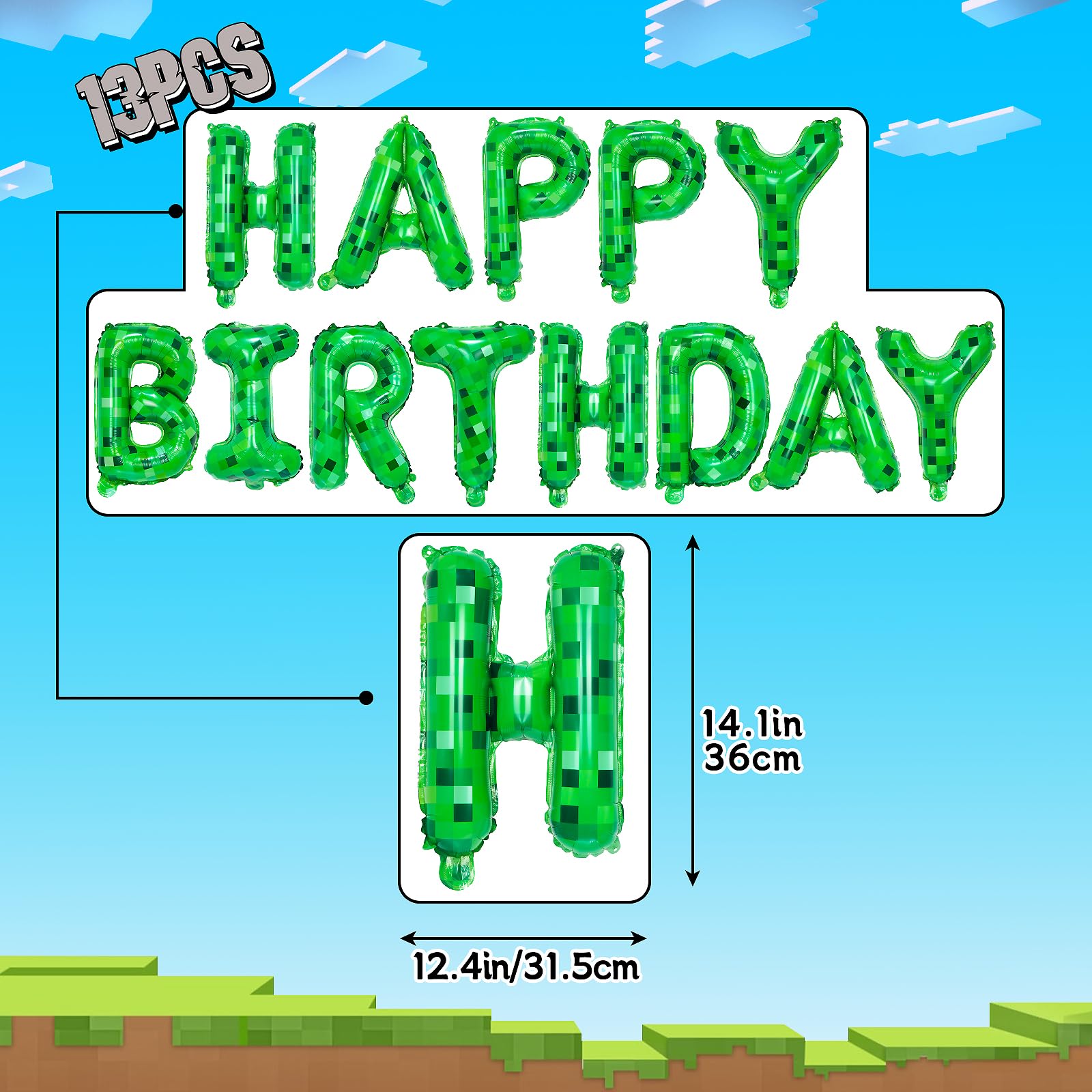 Happy Birthday Banner & Foil Balloons - TNT Pixel Party Decorations with Letters & Signs for Gaming Themed Parties | Perfect for Boys & Girls Birthday Celebrations, Minecraft Parties, and Blast-Themed Events