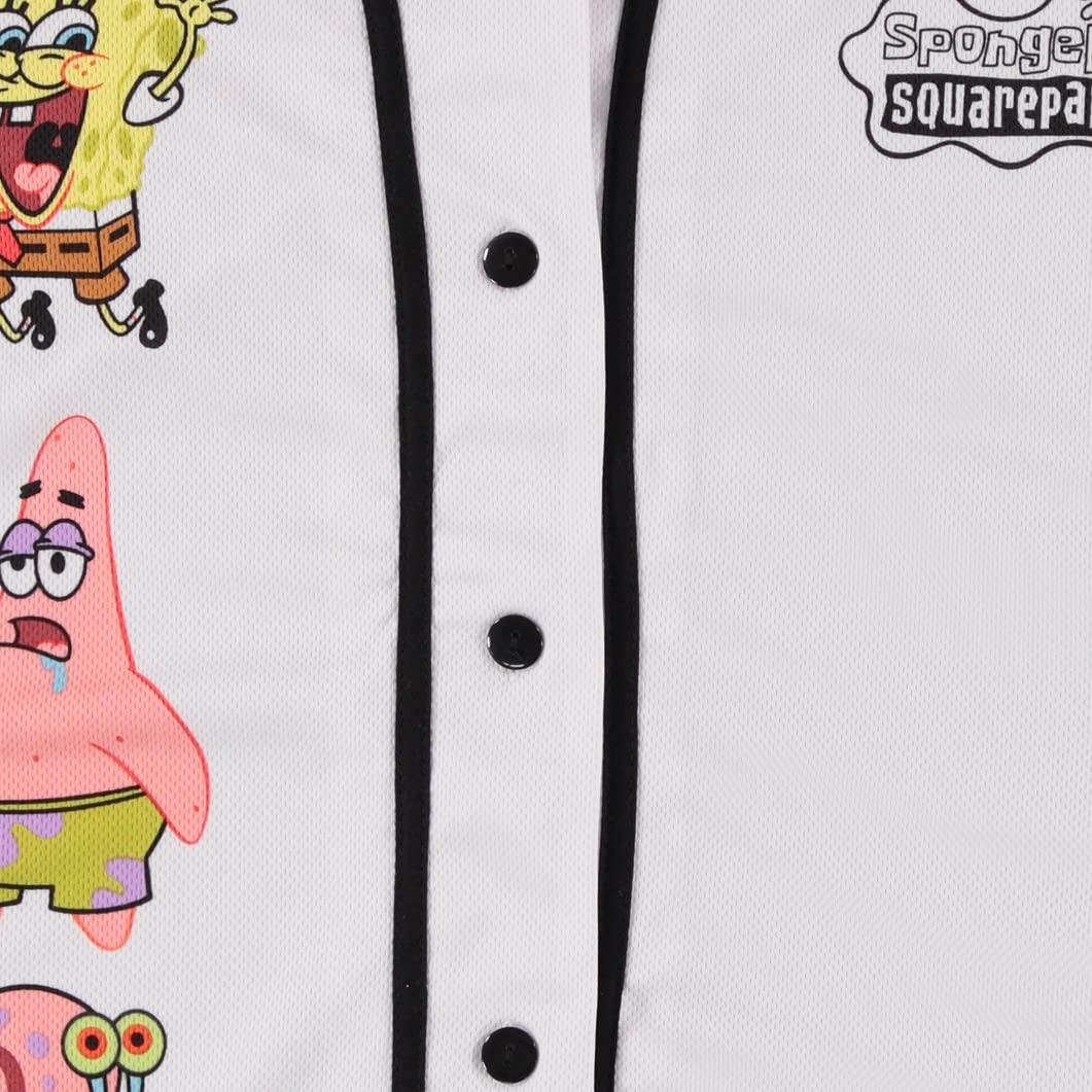 SpongeBob SquarePants Women's Baseball Jersey - Spongebob, Mr. Krabs, Squidward, Patrick Character Designs - Breathable Mesh Button Down Shirt for Casual Wear, Cosplay, and Fan Events