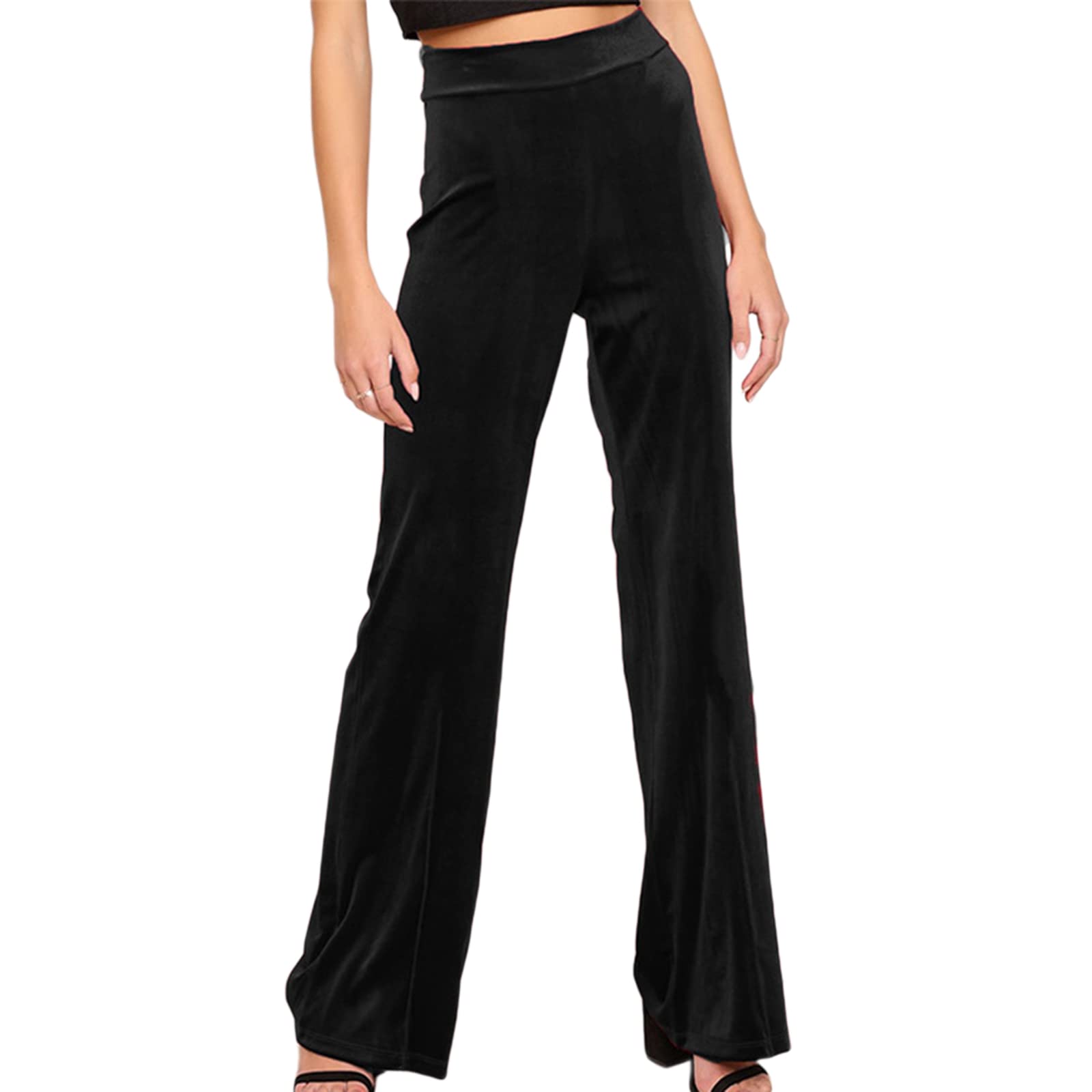 Women's Velvet Wide Leg Yoga Pants - High Waist Solid Color Lounge Palazzo Leggings Sweatpants for Yoga, Workout & Casual Wear | Comfortable Stretchy Workout Pants for Women