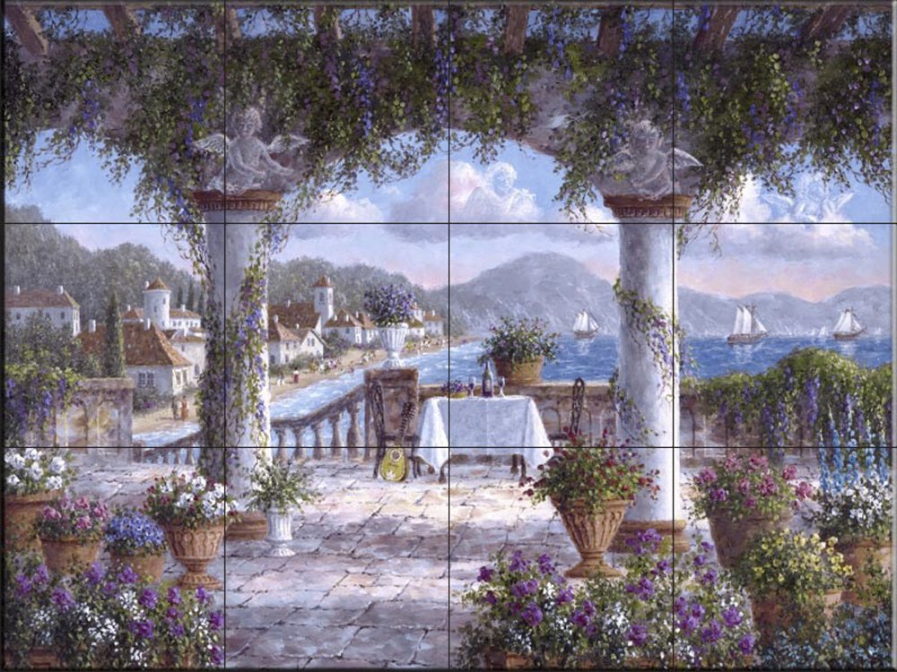 Hand-Painted Tuscan Serenade Ceramic Tile Mural by Dennis Lewan - Perfect for Kitchen Backsplash, Bathroom Decor & Mediterranean Home Accents