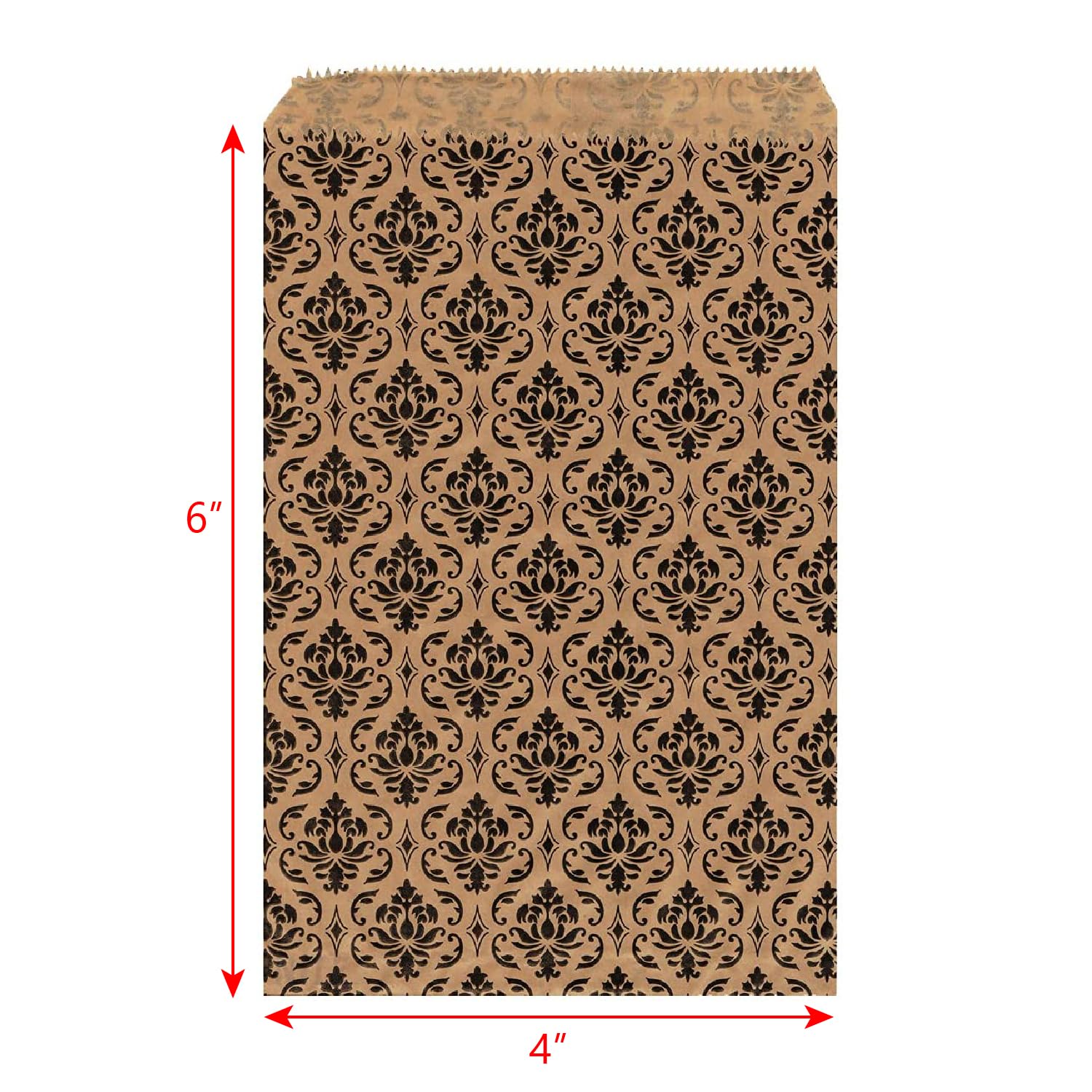 MOOCA 200 Pcs Brown & Black Damask Gift Bags Bulk (4x6 Inches) - Small Jewelry Bags, Candy Bags, Party Favor Bags, Wedding Treat Bags, Business Packaging | Perfect for Retail Stores, Birthday Parties, Baby Showers & Wedding Favors