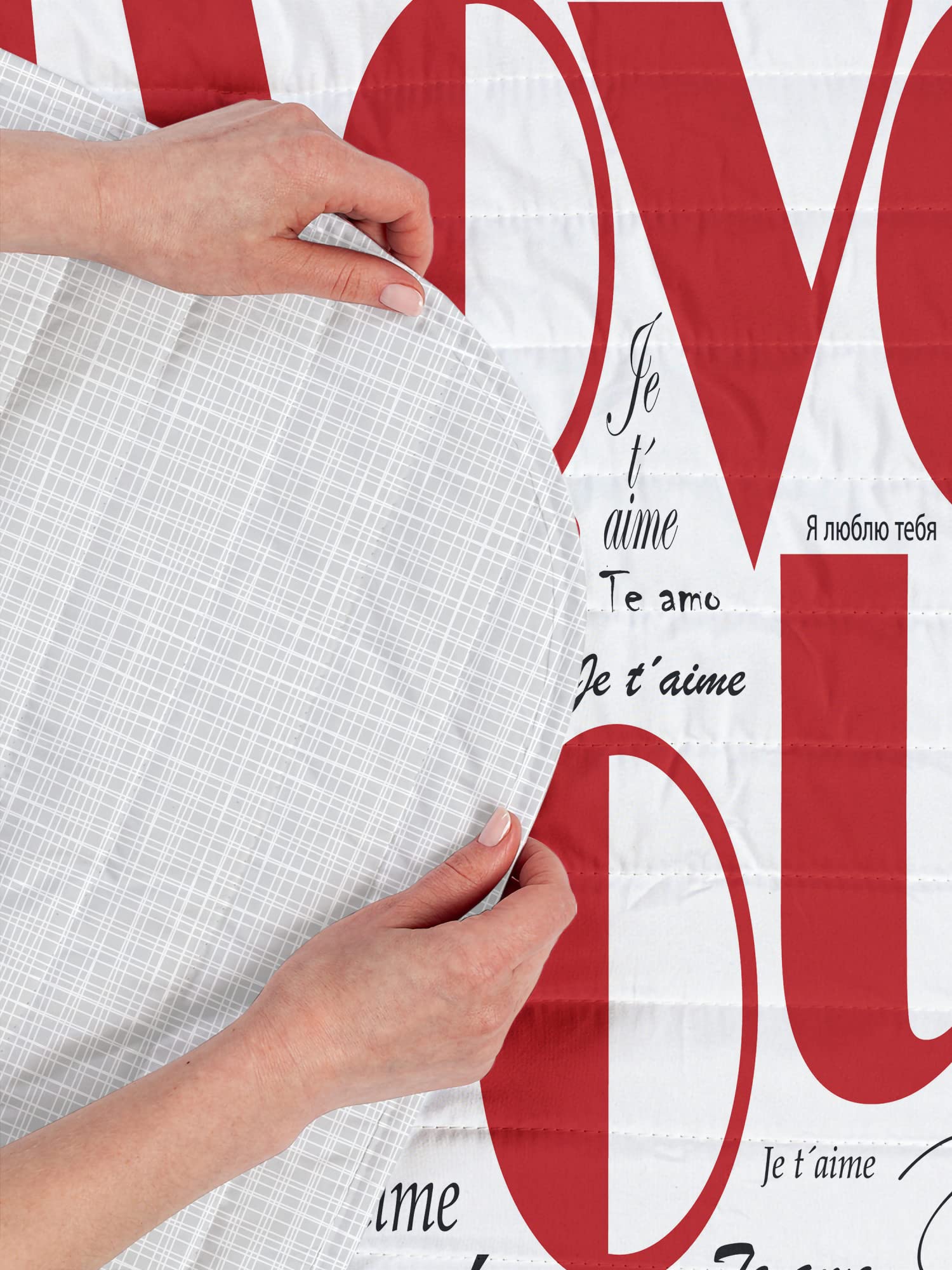 Ambesonne Reversible Bedspread Set - 'I Love You' Newspaper Print with Happy Mother's Day Lettering, Microfiber Comforter & Pillow Shams, Twin Size in White & Black | Perfect for Valentine's Day Gifts, Anniversary Presents & Contemporary Bedroom Decor