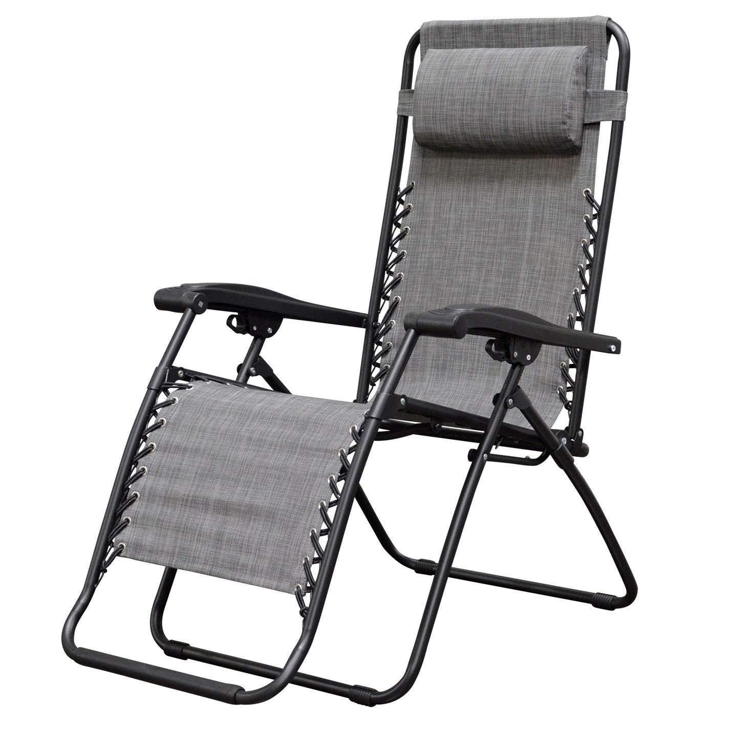 Zero Gravity Patio Chair with Canopy - Steel Frame Reclining Deck Chair for Outdoor Relaxation (Grey, Pair) - Perfect for Backyard, Poolside, and Patio Lounging