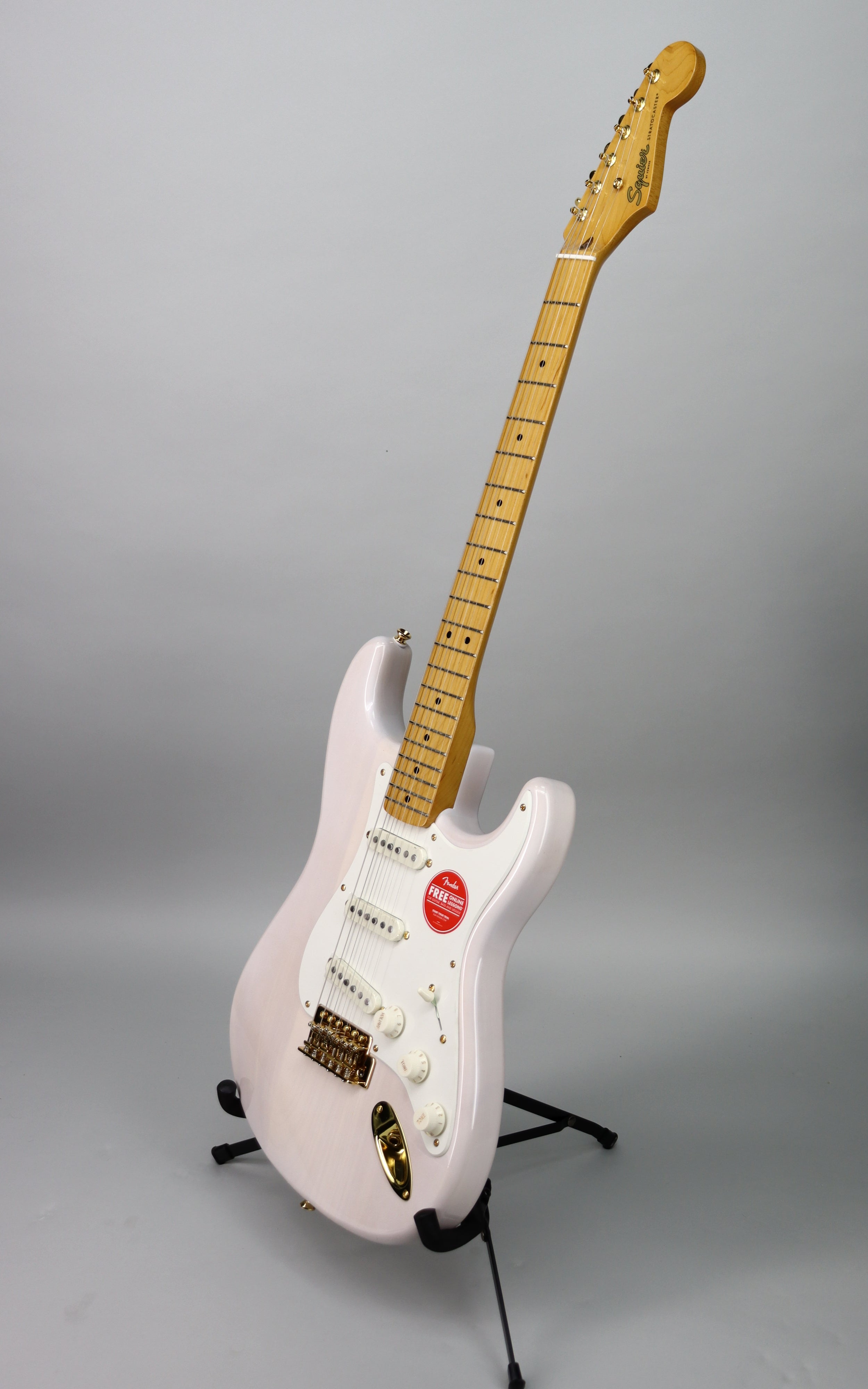 Squier Classic Vibe '50s Stratocaster Electric Guitar in White Blonde with Fender Tweed Hardshell Case - Perfect for Beginners, Home Practice & Live Performances
