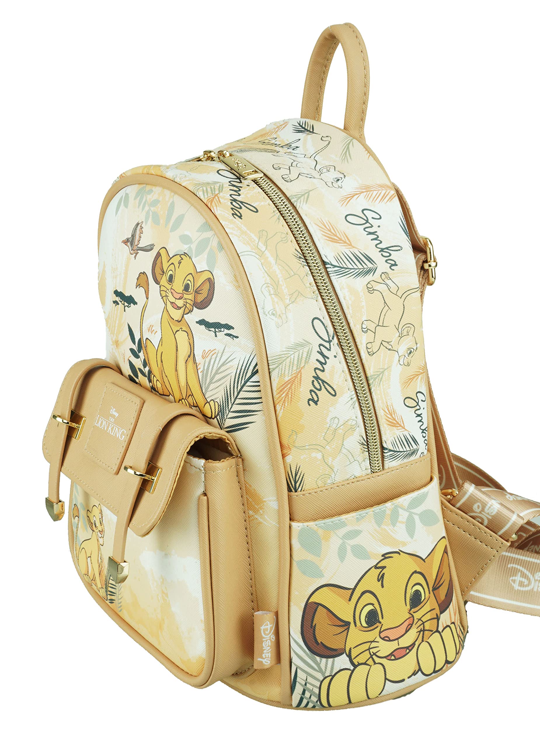 Disney The Lion King Simba and Nala 11 Inch Vegan Leather Mini Backpack for Kids - Cute Animal Print School Bag for Girls & Boys, Perfect for School, Travel, and Disney Theme Parties