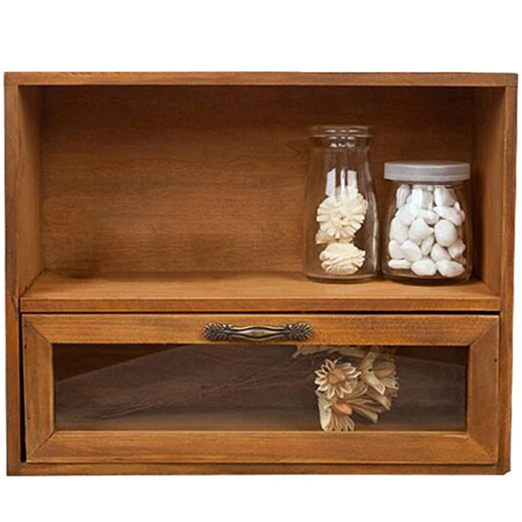 Vintage Wooden Storage Cabinet with Glass Drawers - Retro Organizer Box for Jewelry, Crafts & Home Decor | Perfect for Bedroom, Bathroom & Office Organization