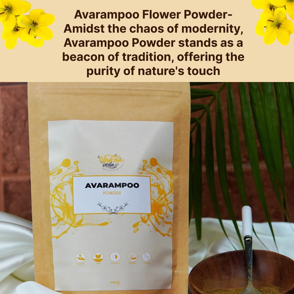 Organic Avarampoo Flower Powder (Senna Auriculata) - 100g for Face, Body & Hair Care | Natural Skin Brightening & Hair Growth Treatment | Perfect for DIY Beauty Masks & Ayurvedic Remedies