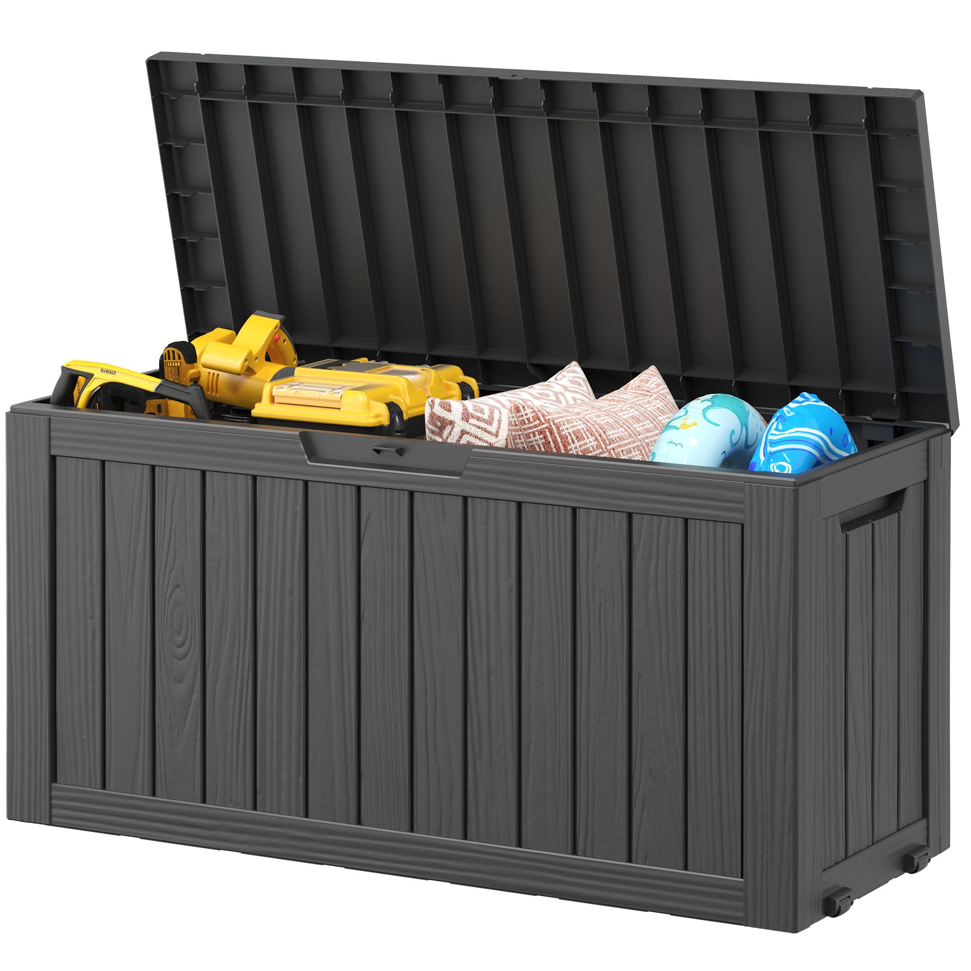 74 Gallon Outdoor Storage Box by NUNU LAB - Large Waterproof Resin Deck Box with Double Wall Panels - Perfect for Backyard, Garden Tool & Hose Storage, Package Delivery Organization - Durable Outdoor Storage Solution for Patio, Yard & Poolside