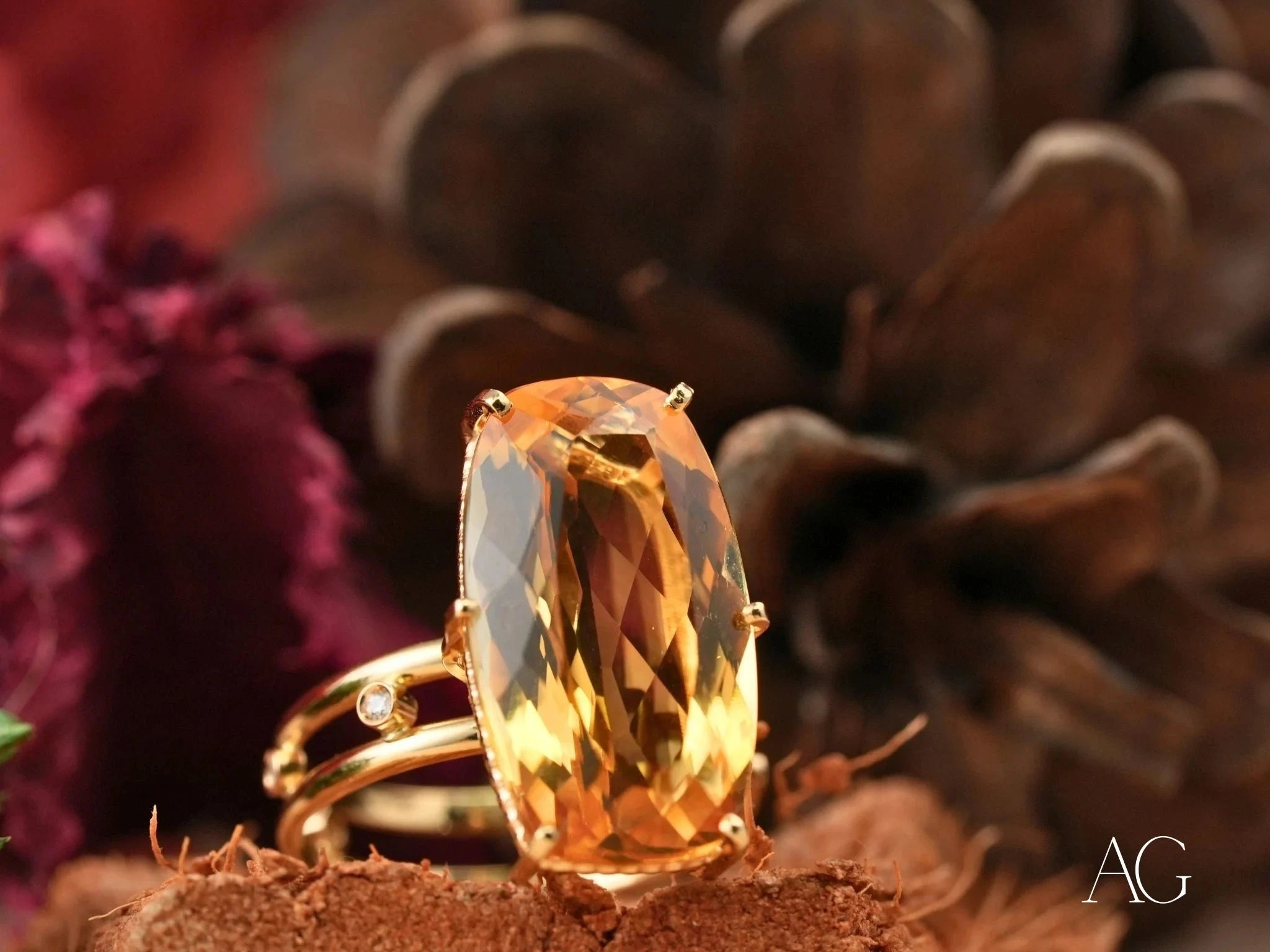 Sunfire Elegance: 14K Gold Citrine and Diamond Ring for Women | Vintage Style Engagement & Wedding Jewelry Gift