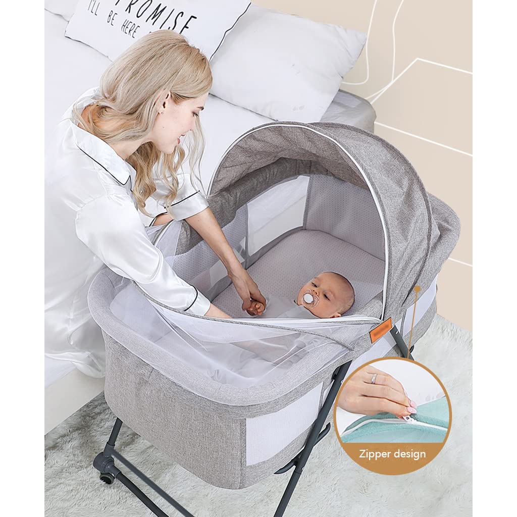 Portable Toddler Bed with Storage Basket & Wheels - Foldable Co-Sleeper Crib Bassinet with Aviation Aluminum Alloy Frame, Lift & Cradle Function, Green | Perfect for Nursery, Travel & Small Spaces