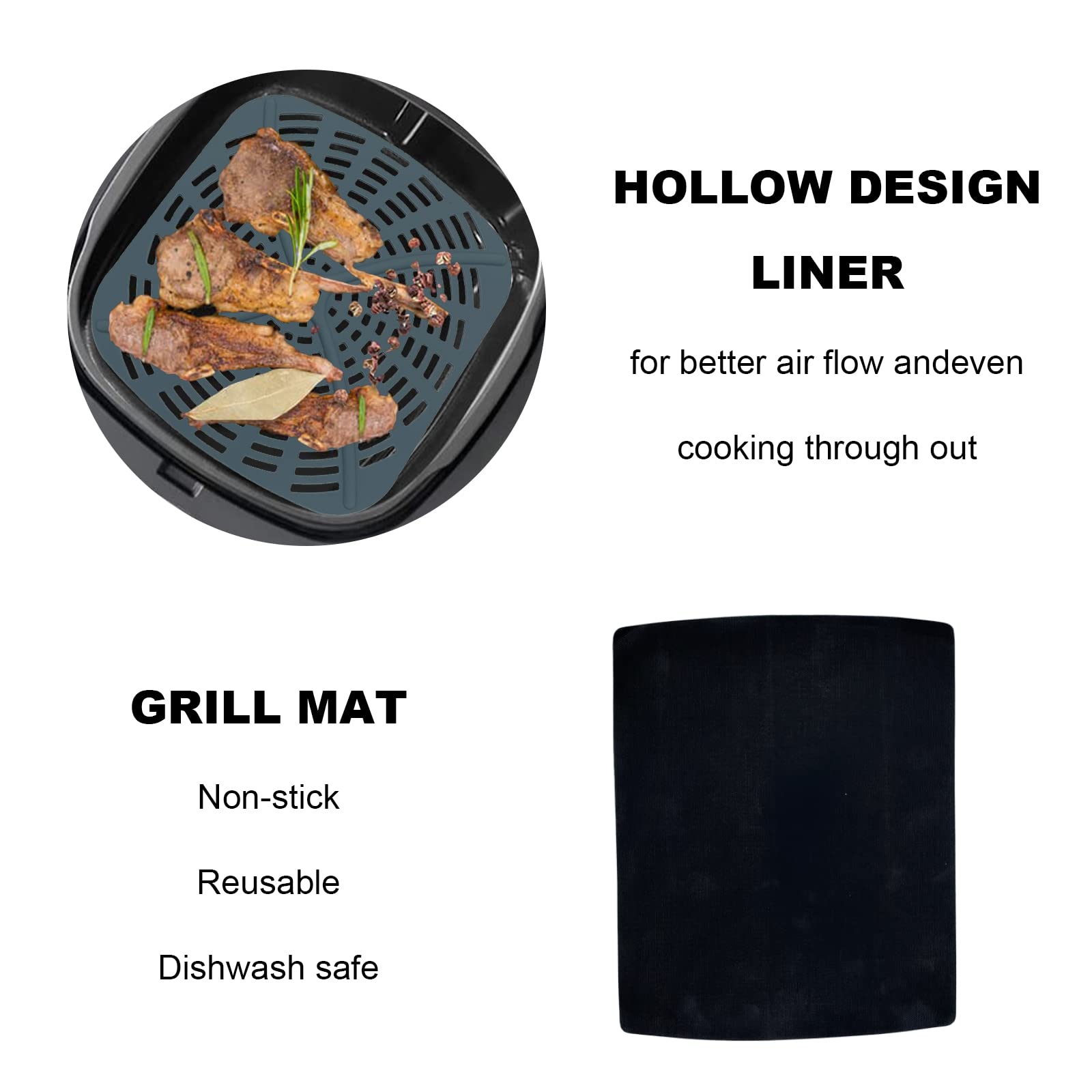 Non-Stick Reusable Silicone Air Fryer Liners & 3PC Grill Mats Set - Compatible with Ninja Foodi 5-in-1 AG301 Grill - Heat Resistant Air Fryer Accessories for Easy Cooking & Healthy Meals - Perfect for Roasting, Grilling, Baking & Air Frying