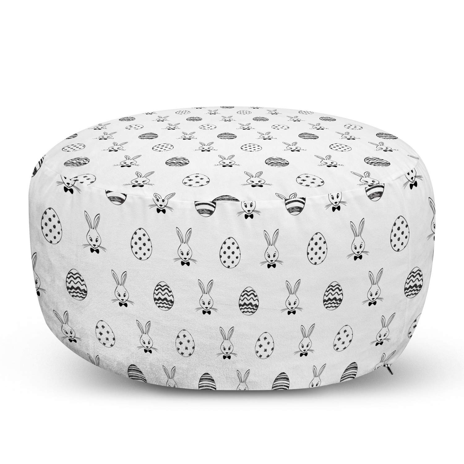 Ambesonne Easter Ottoman Pouf - Black and White Hand Drawn Rabbit with Bowtie Pattern, Decorative Foot Rest Stool with Removable Cover for Living Room, Bedroom, Nursery - Perfect for Easter Decor, Home Accent and Cozy Seating