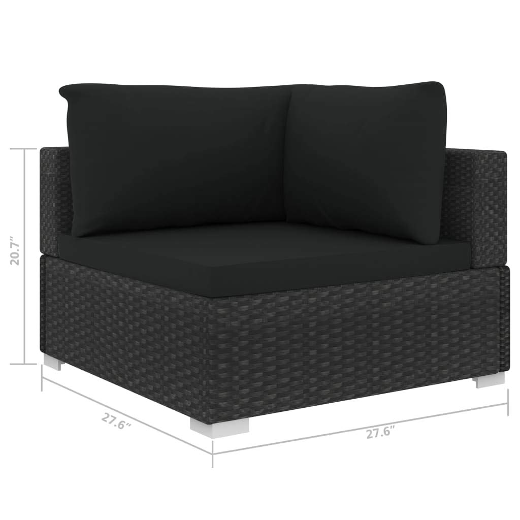 **Outdoor Garden Furniture Set - Black Poly Rattan Sectional Corner Chair with Removable Cushions, Durable & Easy to Clean - Perfect for Patio, Terrace, or Backyard Relaxation**