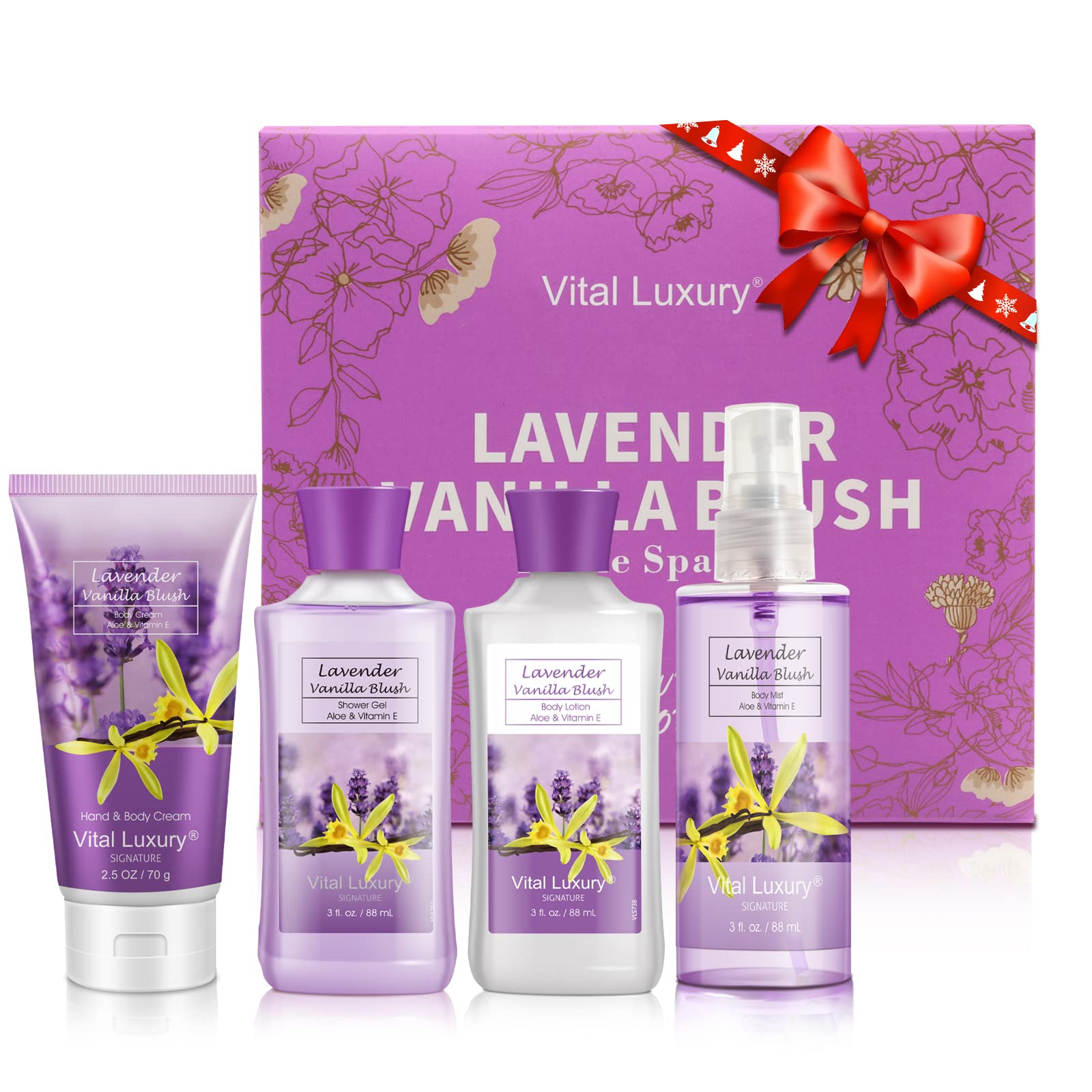 Japanese Cherry Blossom & Lavender Vanilla Spa Gift Set - Moisturizing Body Lotion, Shower Gel, Cream & Fragrance Mist - Relaxing Skincare Kit for Women & Men - Perfect for Valentine's Day, Mother's Day & Self-Care Rituals
