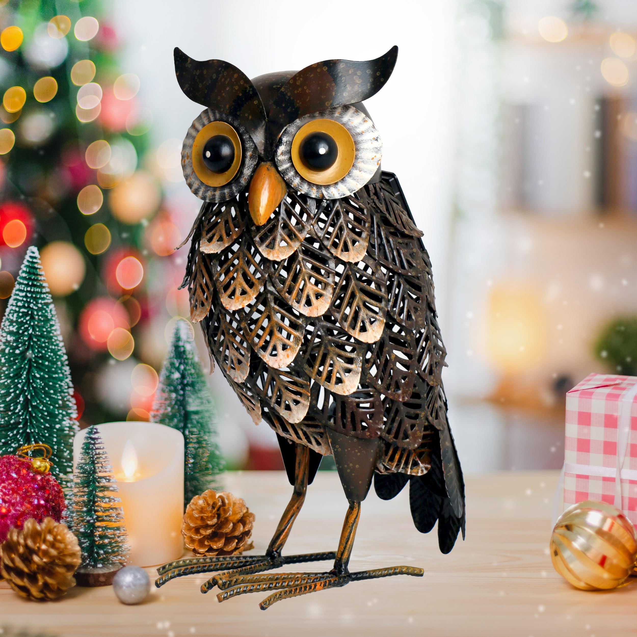 Solar LED Owl Garden Statue - Metal Outdoor Decor with Solar Lights for Patio, Lawn, Yard - Unique Gift for Home & Garden Decoration - Perfect for Nighttime Ambiance & Bird Lovers
