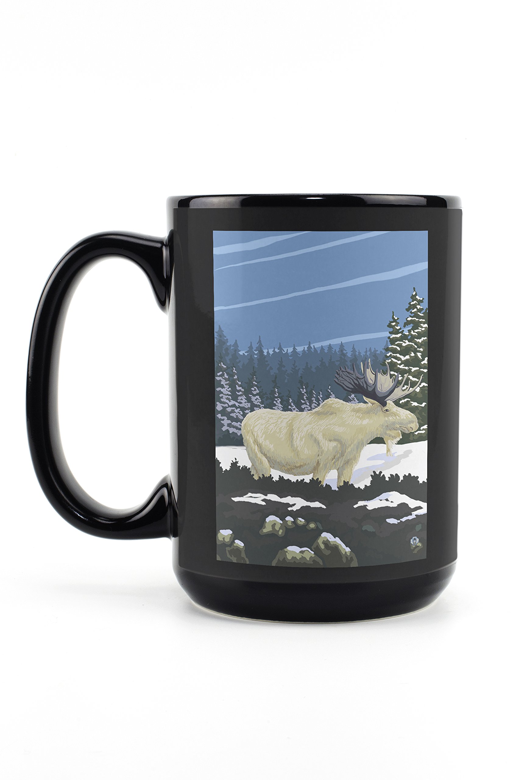 Albino Moose 15oz Black Ceramic Coffee Mug - Microwave & Dishwasher Safe - Perfect for Home, Office & Camping Use
