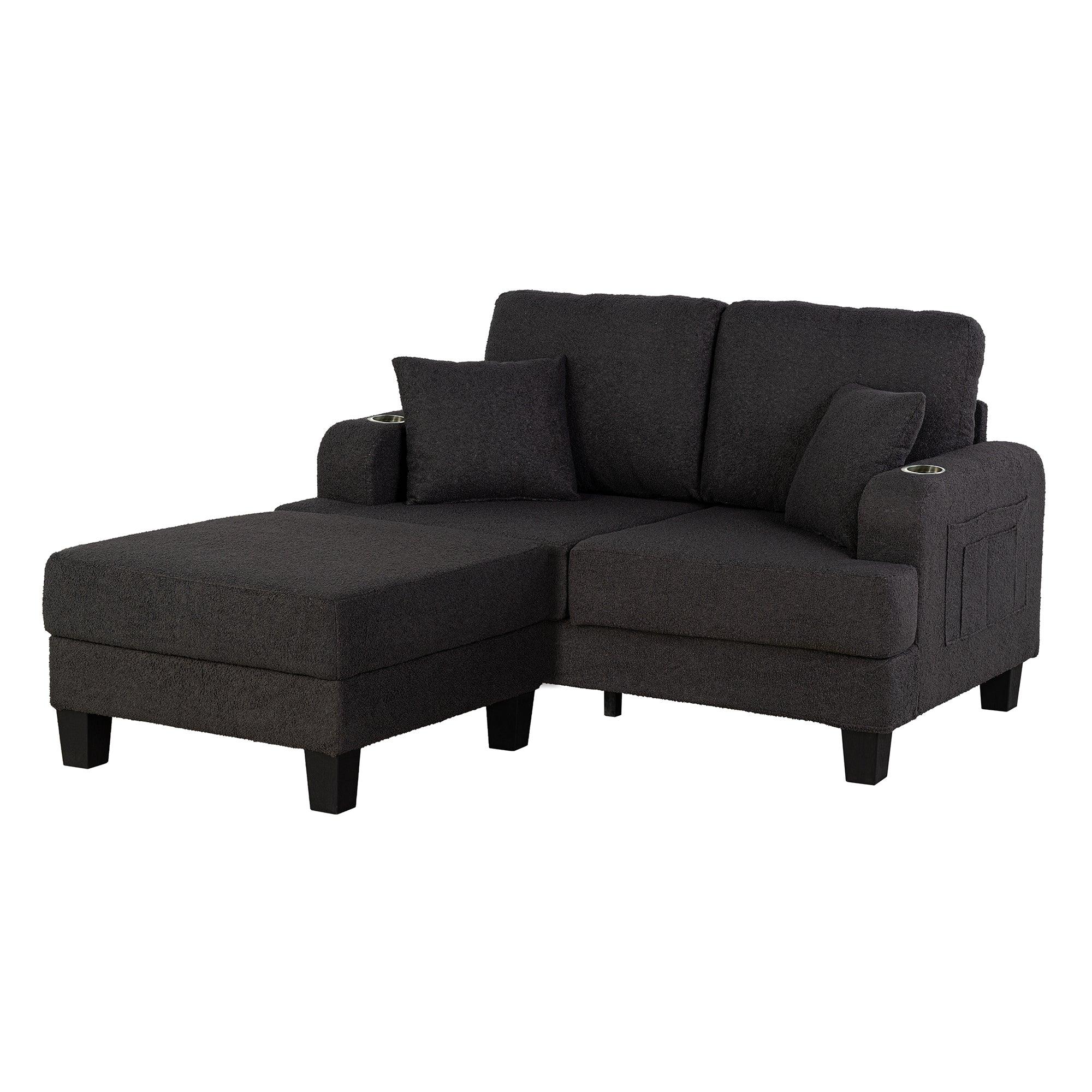 Dark Gray 3-Piece Sofa Set with Storage Ottoman & USB Charging - Modern Living Room Furniture for Small Spaces, Perfect for Apartments, Dorms and Cozy Homes