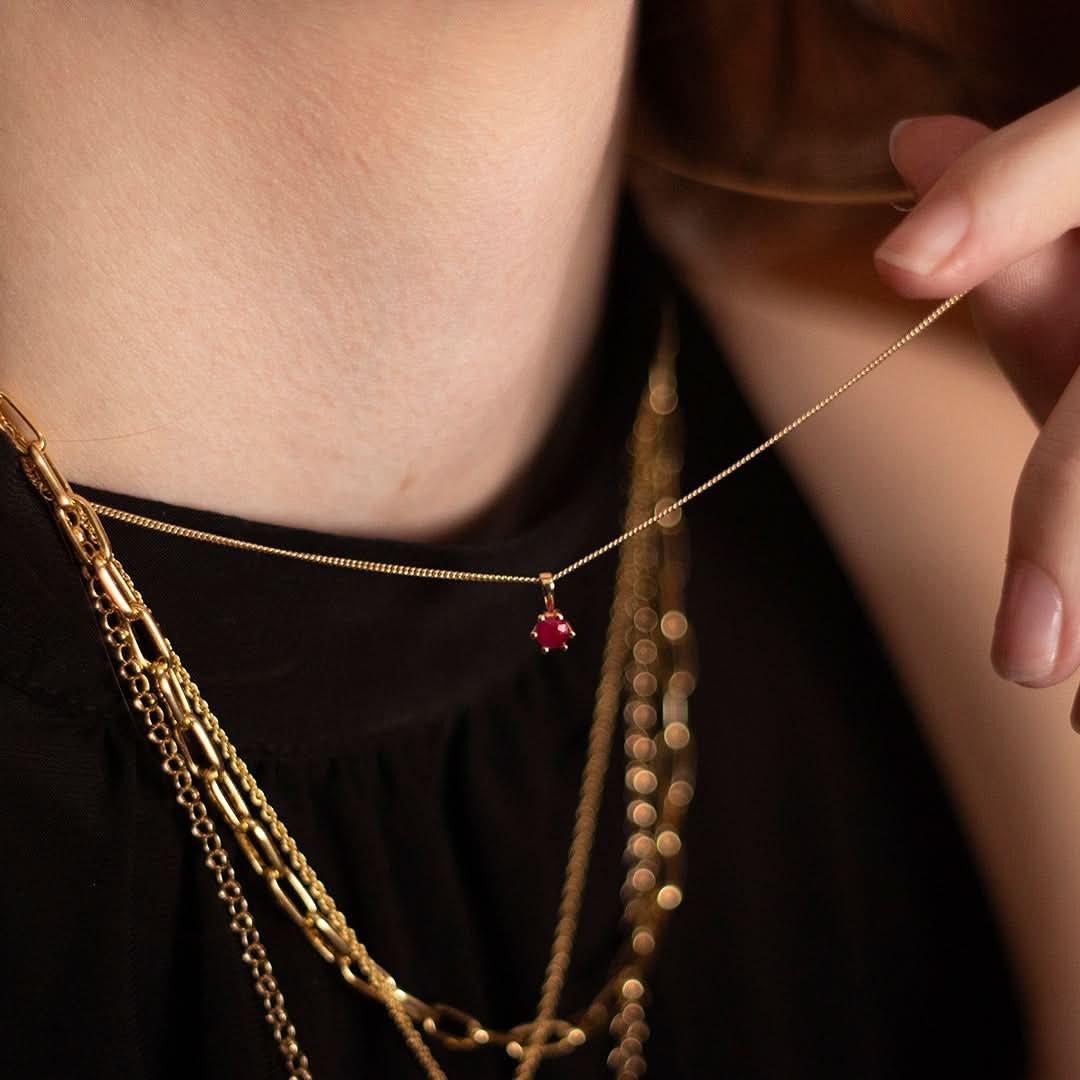 Elegant Gold Ruby Charm Necklace for Women - Perfect Gift for Valentine's Day, Anniversary & Special Occasions