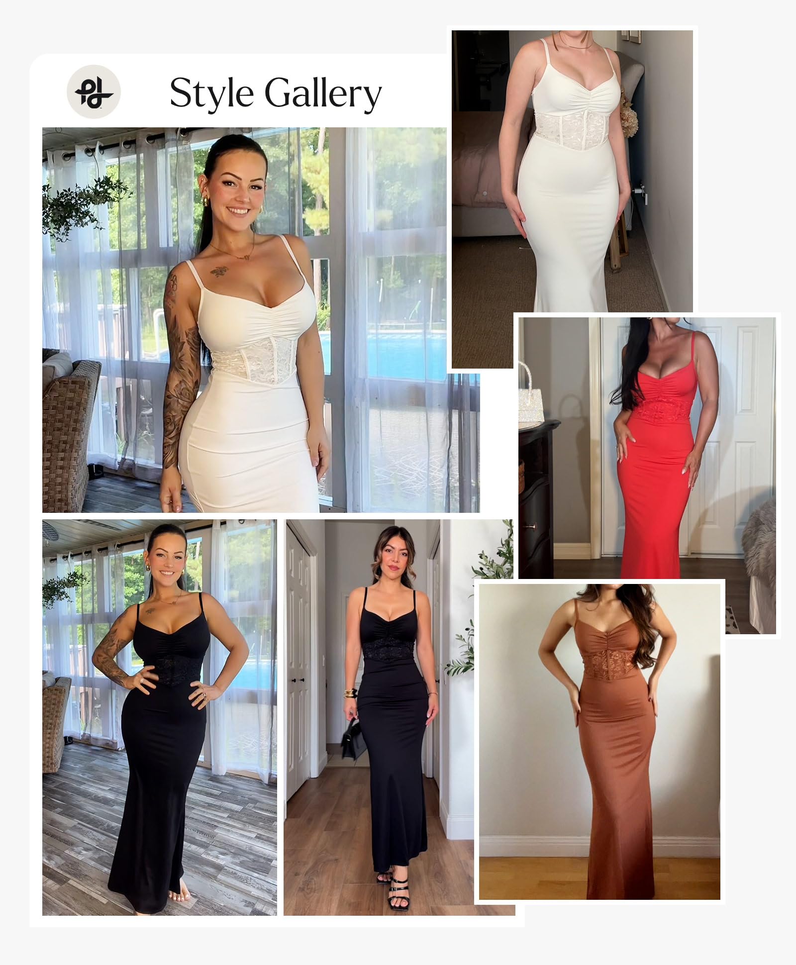 Popilush Shapewear Dress - Slimming Lace Formal Maxi Dress with Built-in Corset for Women | Cocktail Party, Evening Gown, Wedding Guest Dress