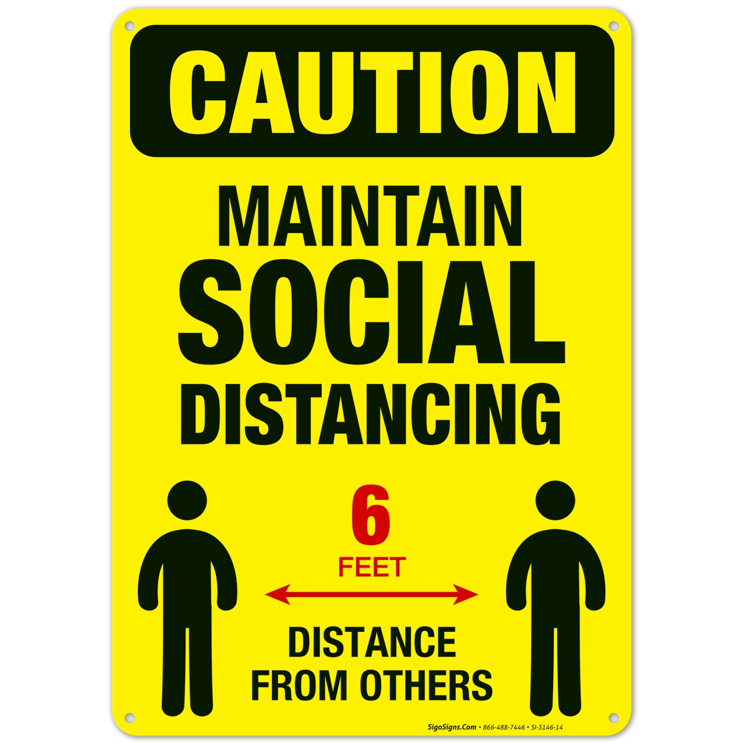 Social Distancing Floor Sign - 10x14 Inch Aluminum Safety Sign for 6 Feet Apart, Rustproof & Weatherproof for Indoor/Outdoor Use - Easy Mounting Business Signage for Retail Stores, Offices & Public Spaces - Made in USA