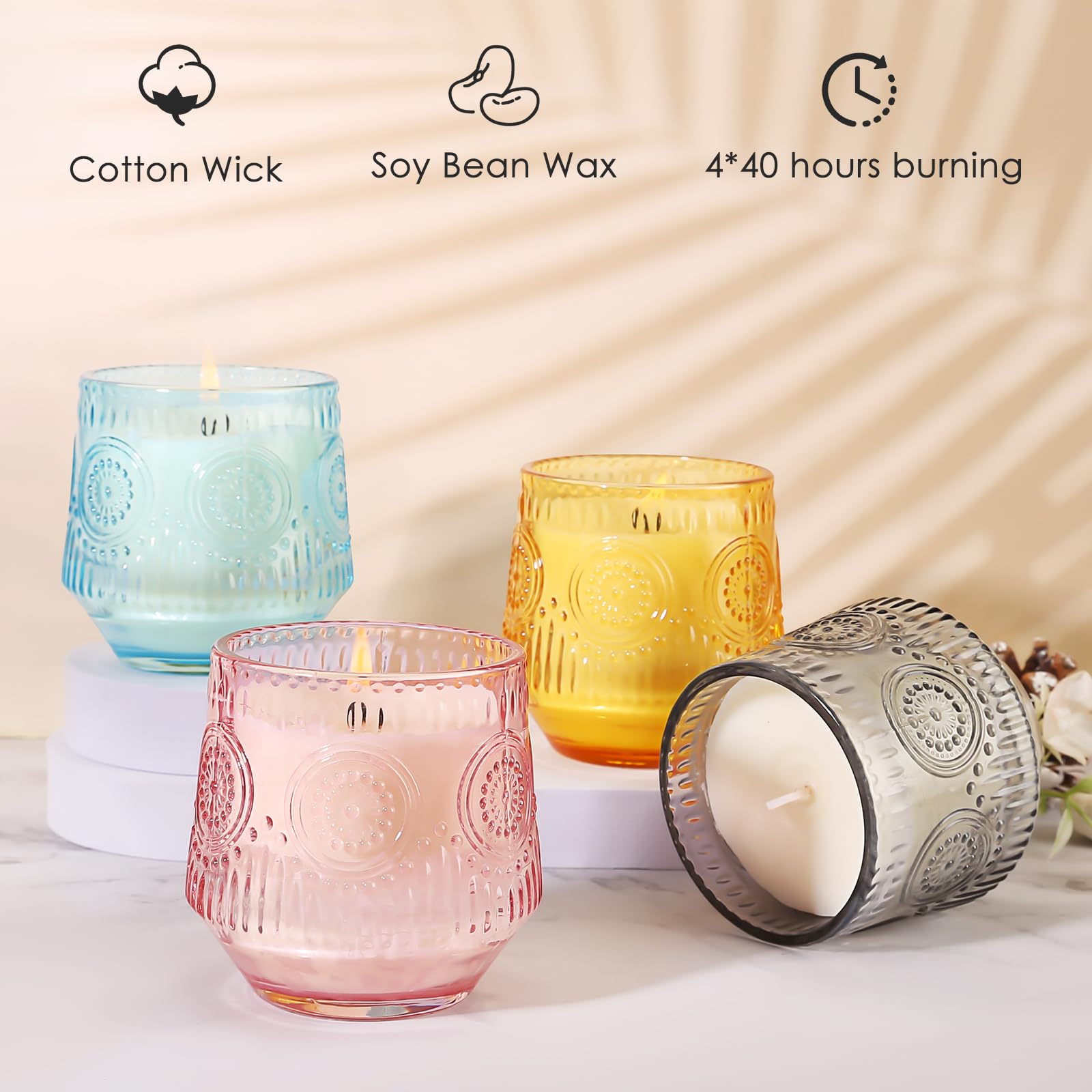 4 Pack Scented Soy Candle Gift Set for Women - Vanilla Coconut, Eucalyptus Sage, Rose Oud & Sandalwood Patchouli | Aromatherapy Candles for Home Relaxation, Spa, Yoga & Romantic Ambiance