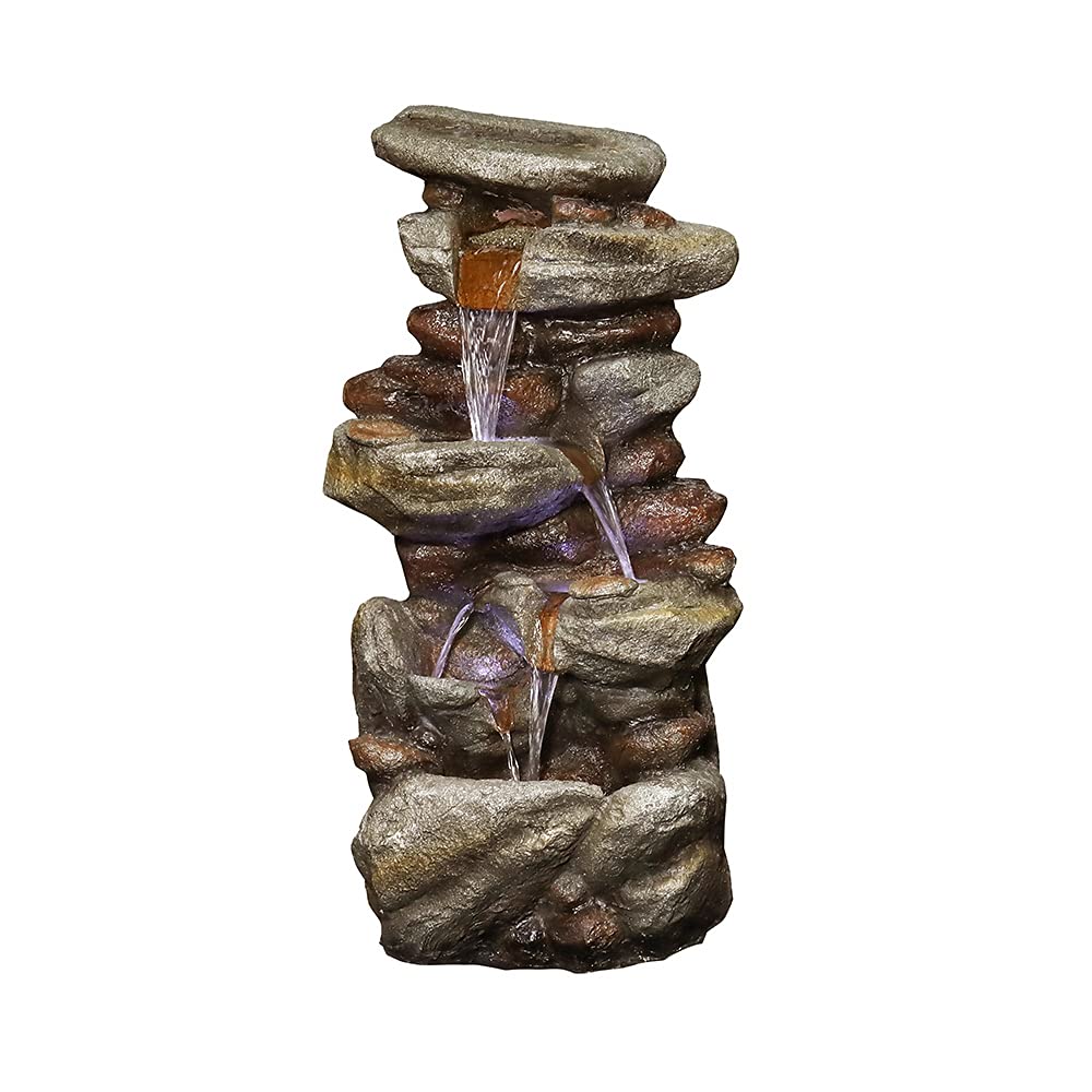 29.9 Inch LED Rock Water Fountain for Home Garden Decor - Indoor Outdoor Relaxing Waterfall Feature with Color Changing Lights for Patio, Yard & Living Room