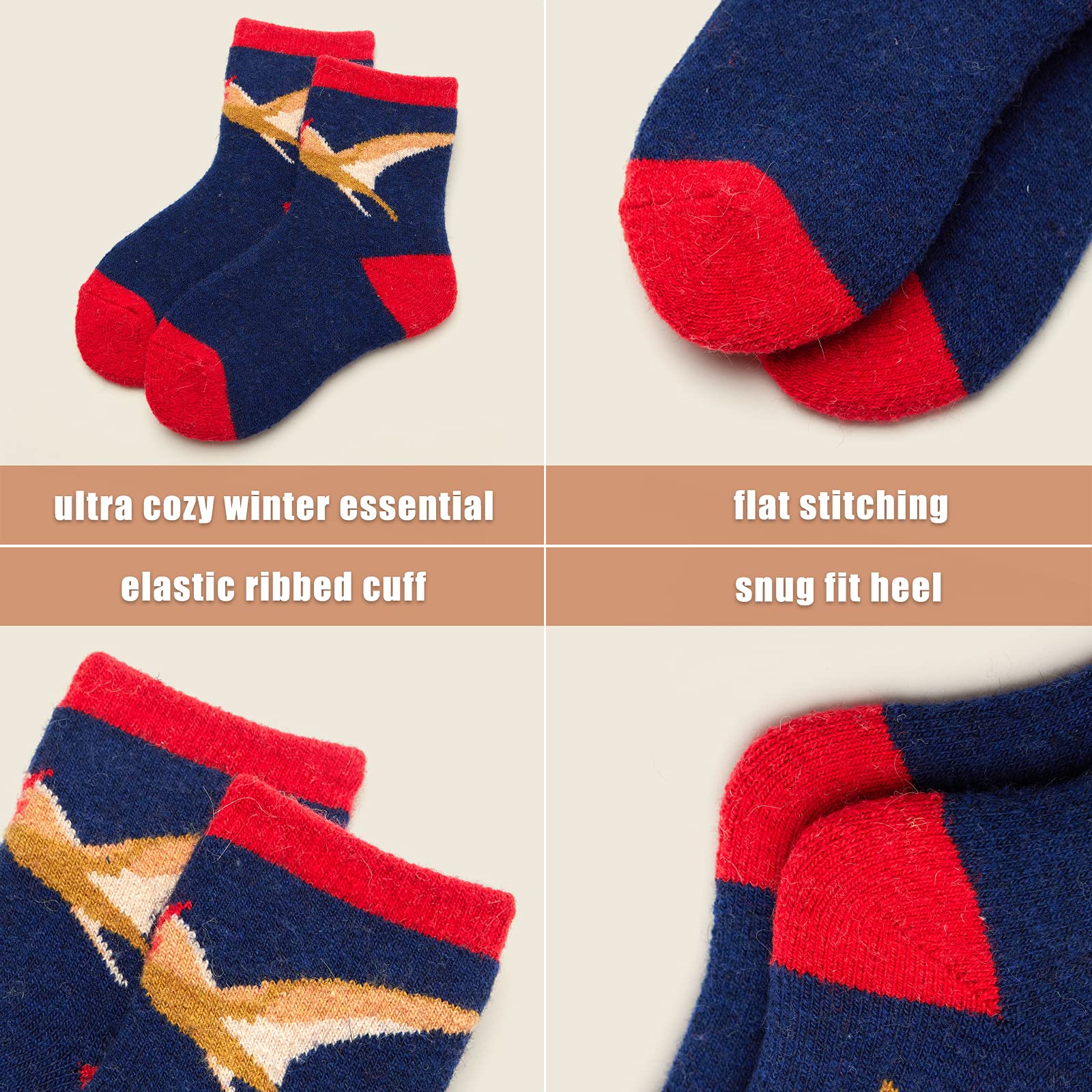 Warm Boys Wool Socks - 6 Pairs for Winter & Outdoor Play