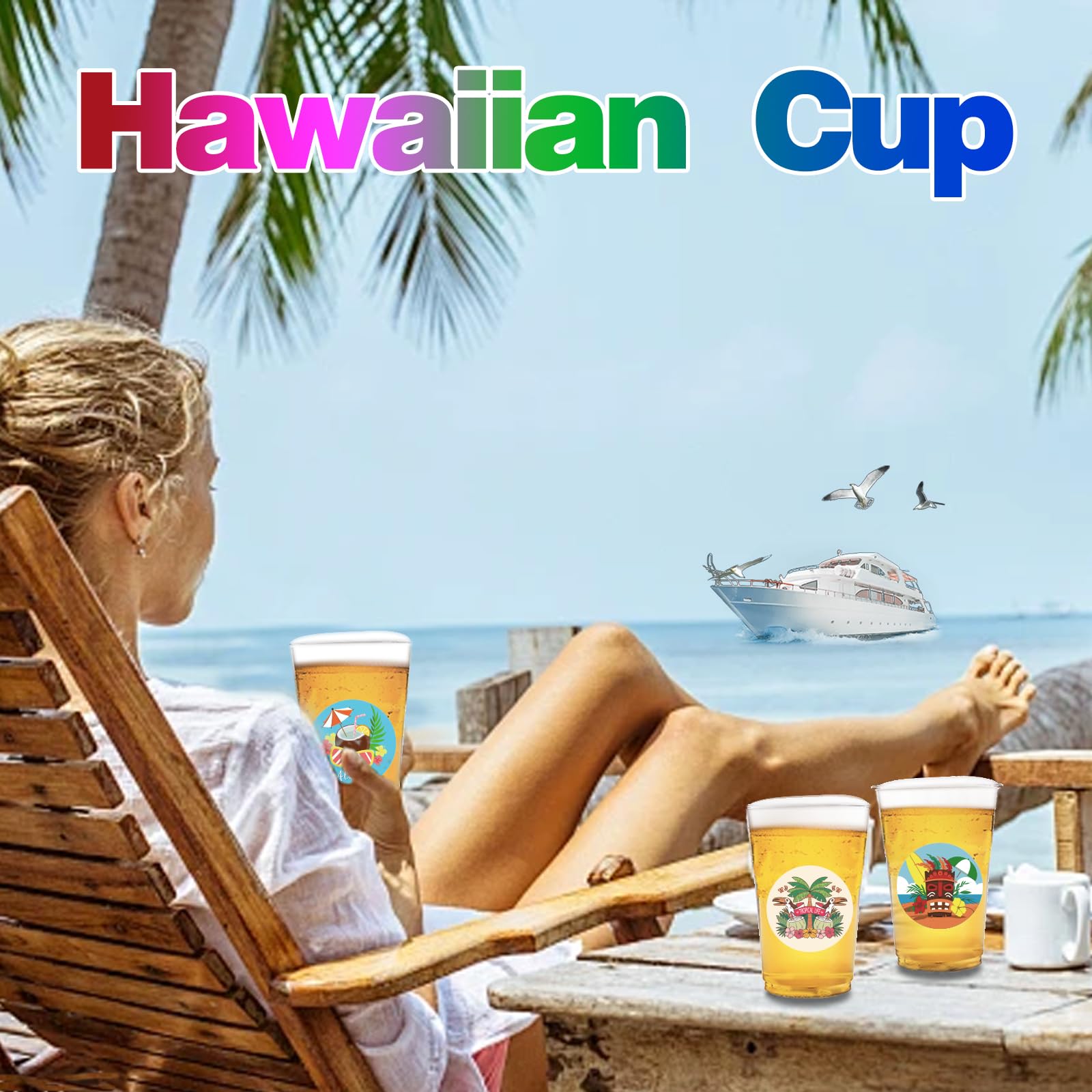 25 Glow in the Dark Plastic Tiki Party Cups - 16oz Hawaiian Luau Cups for Tropical Themed Parties, Birthday Decorations & Moana Celebrations - Perfect for Beach Parties, Poolside Gatherings & Summer Events