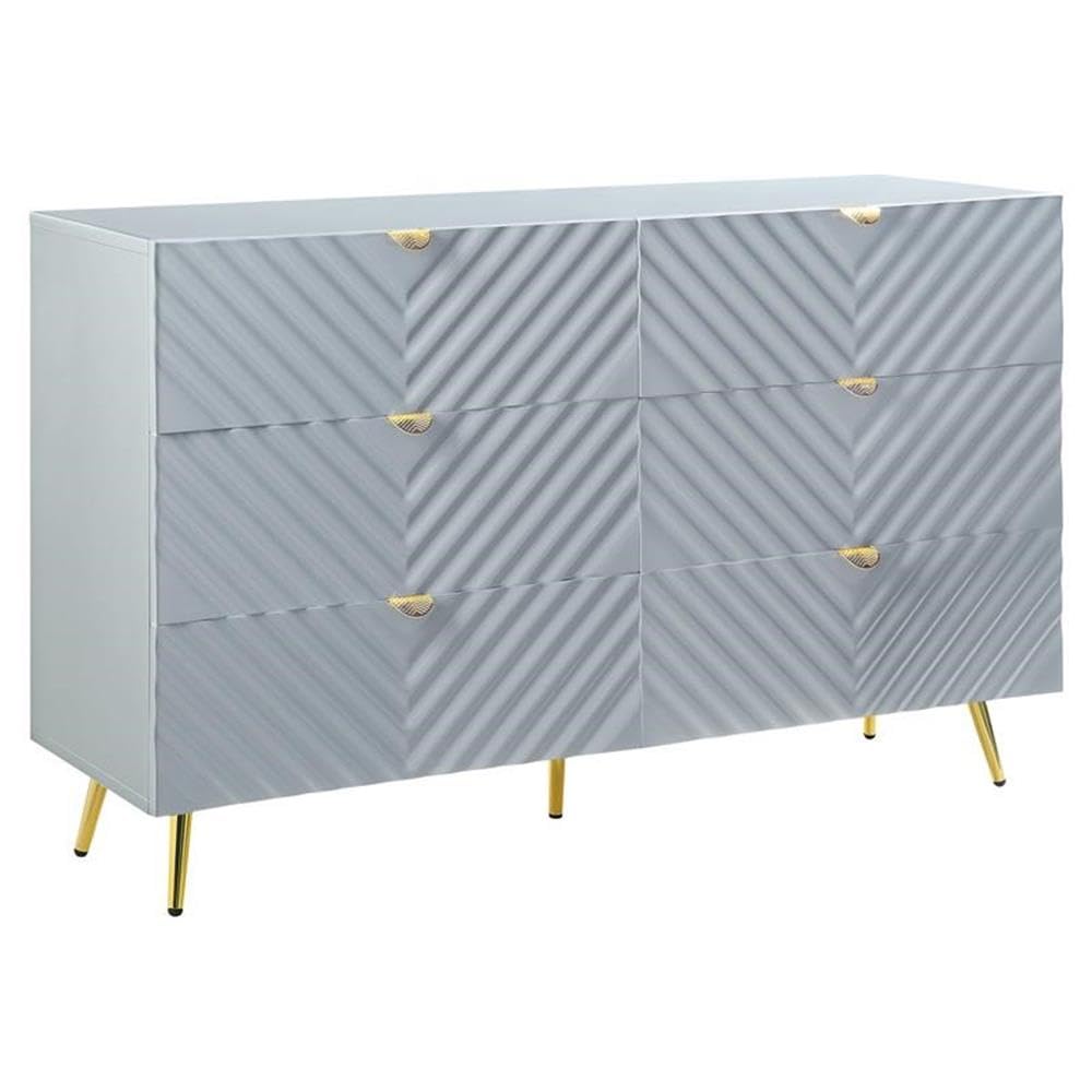 Acme 6-Drawer Gray High Gloss Dresser - Modern Bedroom Furniture for Storage & Organization | Perfect for Master Bedroom, Guest Room & Dorm Decor