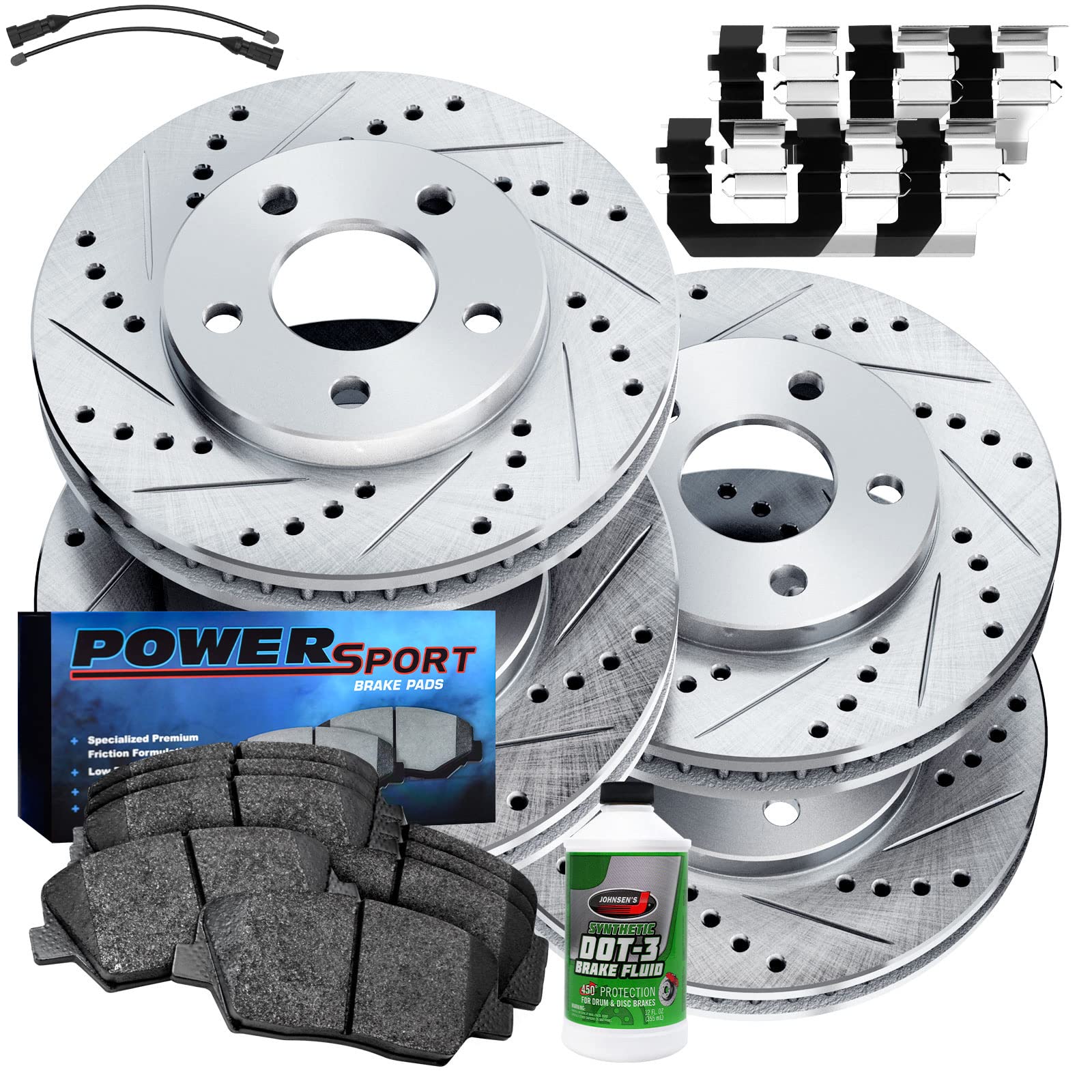 High-Performance Power Sport Front & Rear Brake Kit - Ceramic Brake Pads & Rotors with Hardware & Sensor Wire (BLCC.31004.52) | Perfect for Motorcycles, ATVs & Off-Road Vehicles