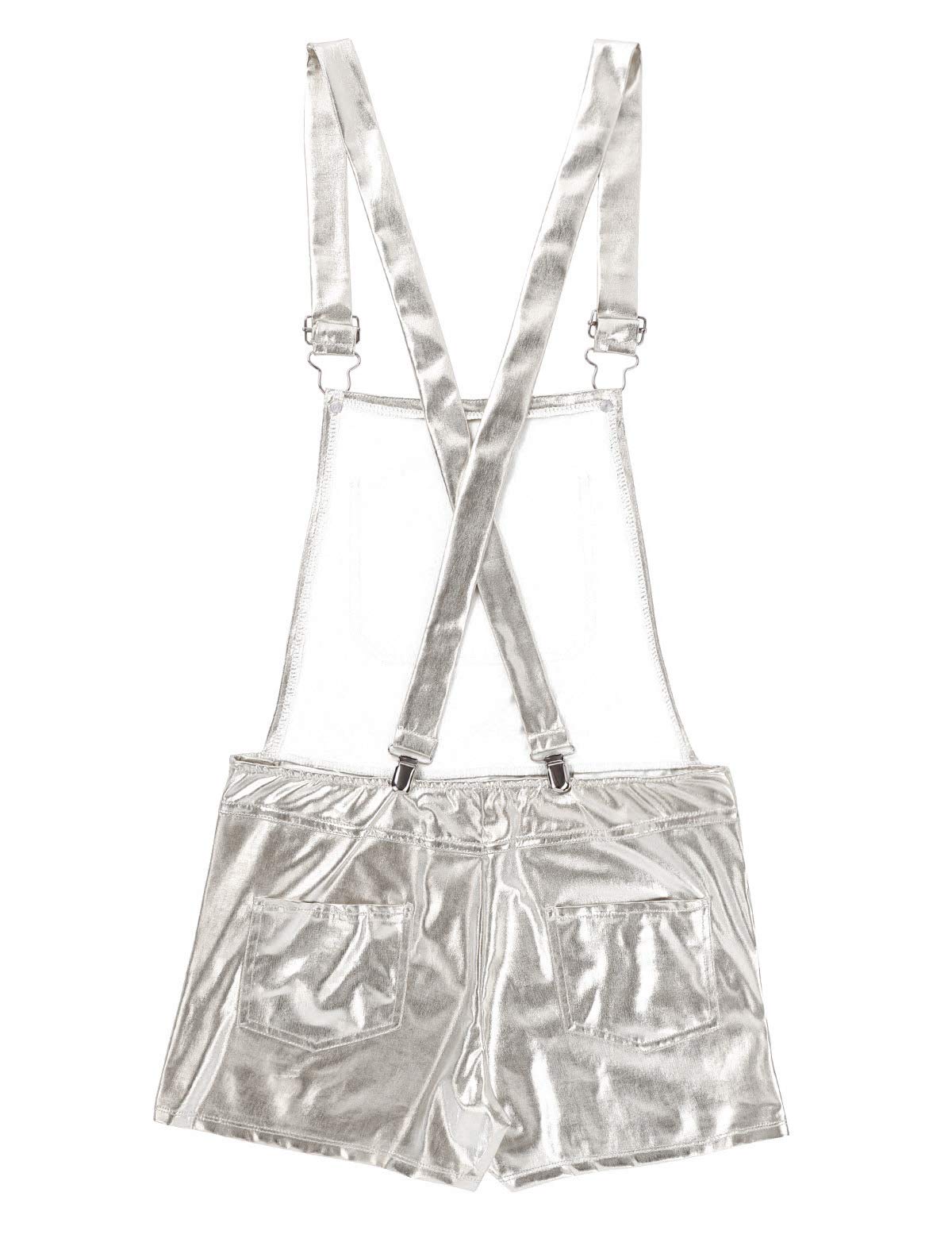 Men's Metallic Bib Overalls - Shiny Shorts for Festival & Fancy Dress
